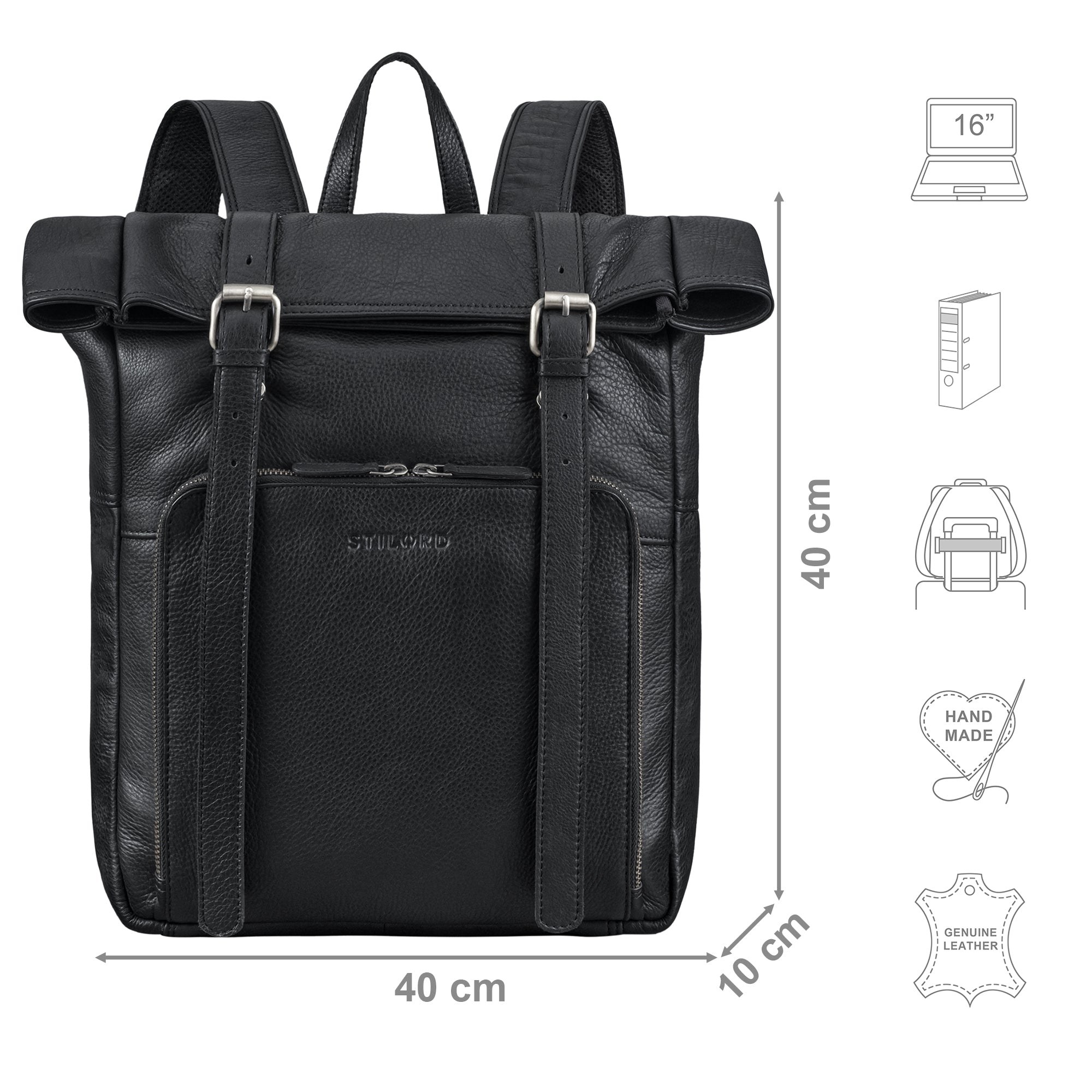 leder rucksack mit vielen fächern schwarz