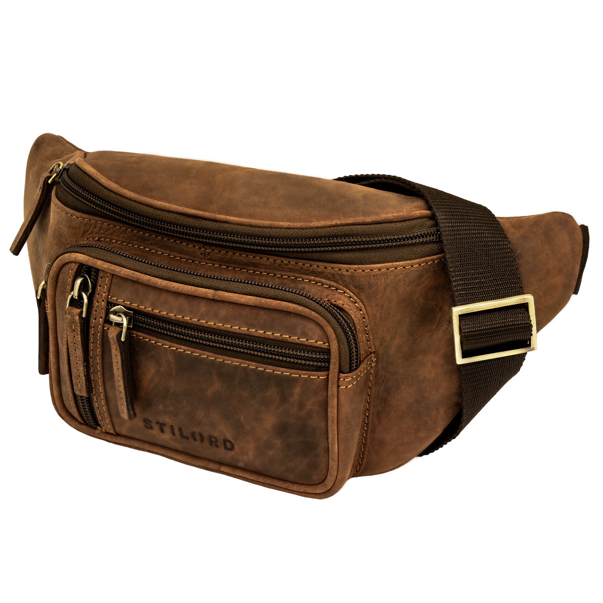 Große Vintage Bauchtasche Leder Herren Braun