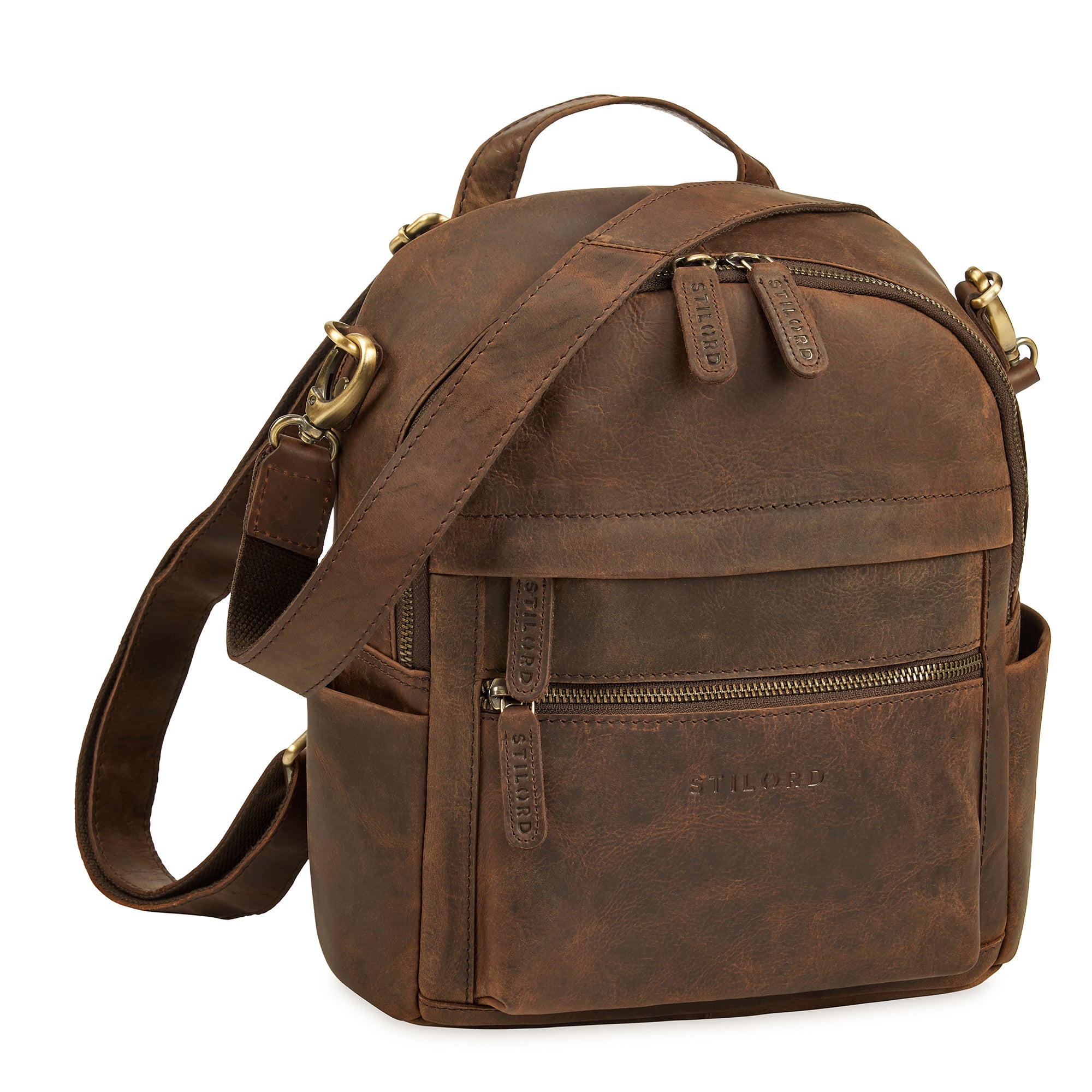 Kleine 2-in-1 Leder Rucksack-Tasche Braun für Damen