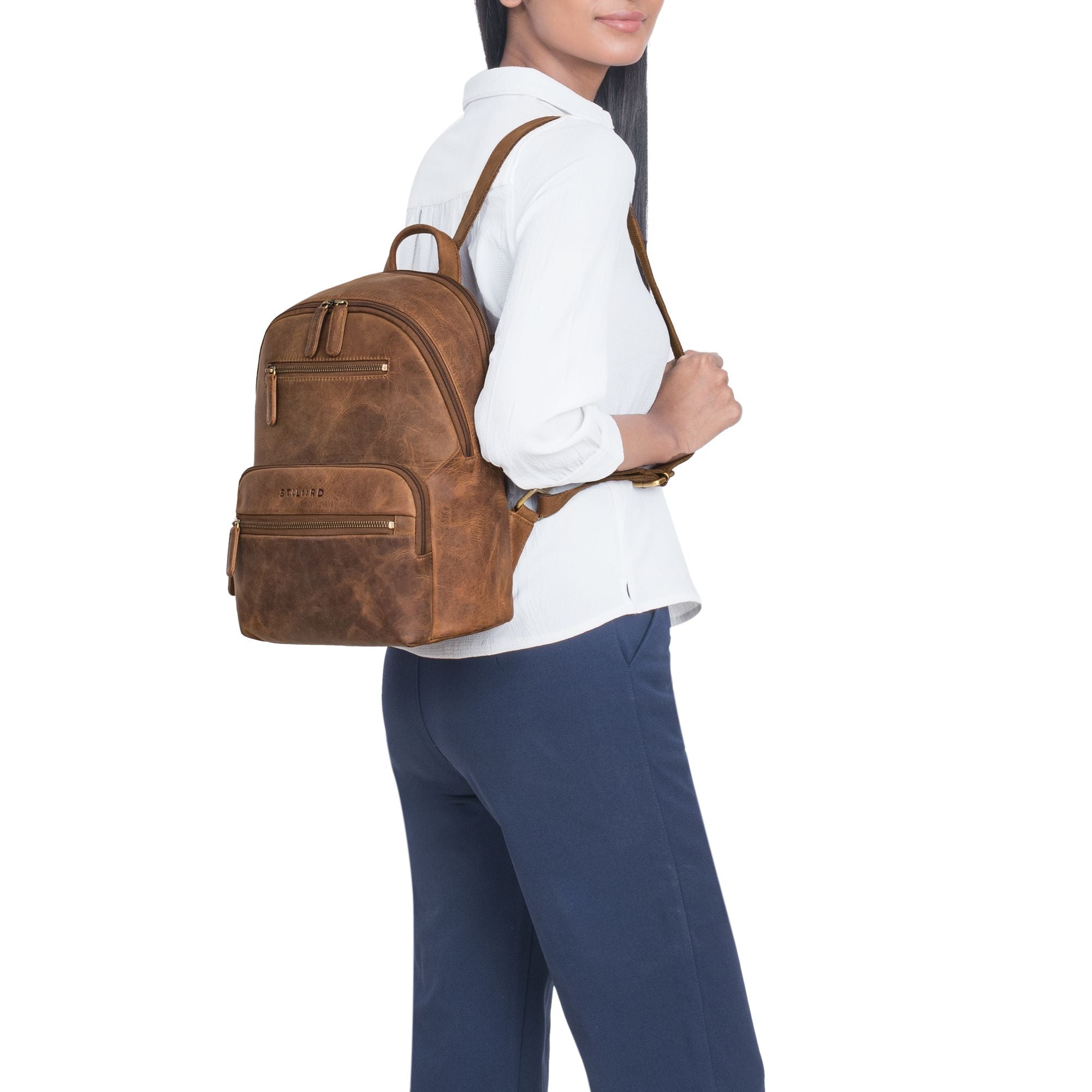 kleiner rucksack damen leder mittel-braun