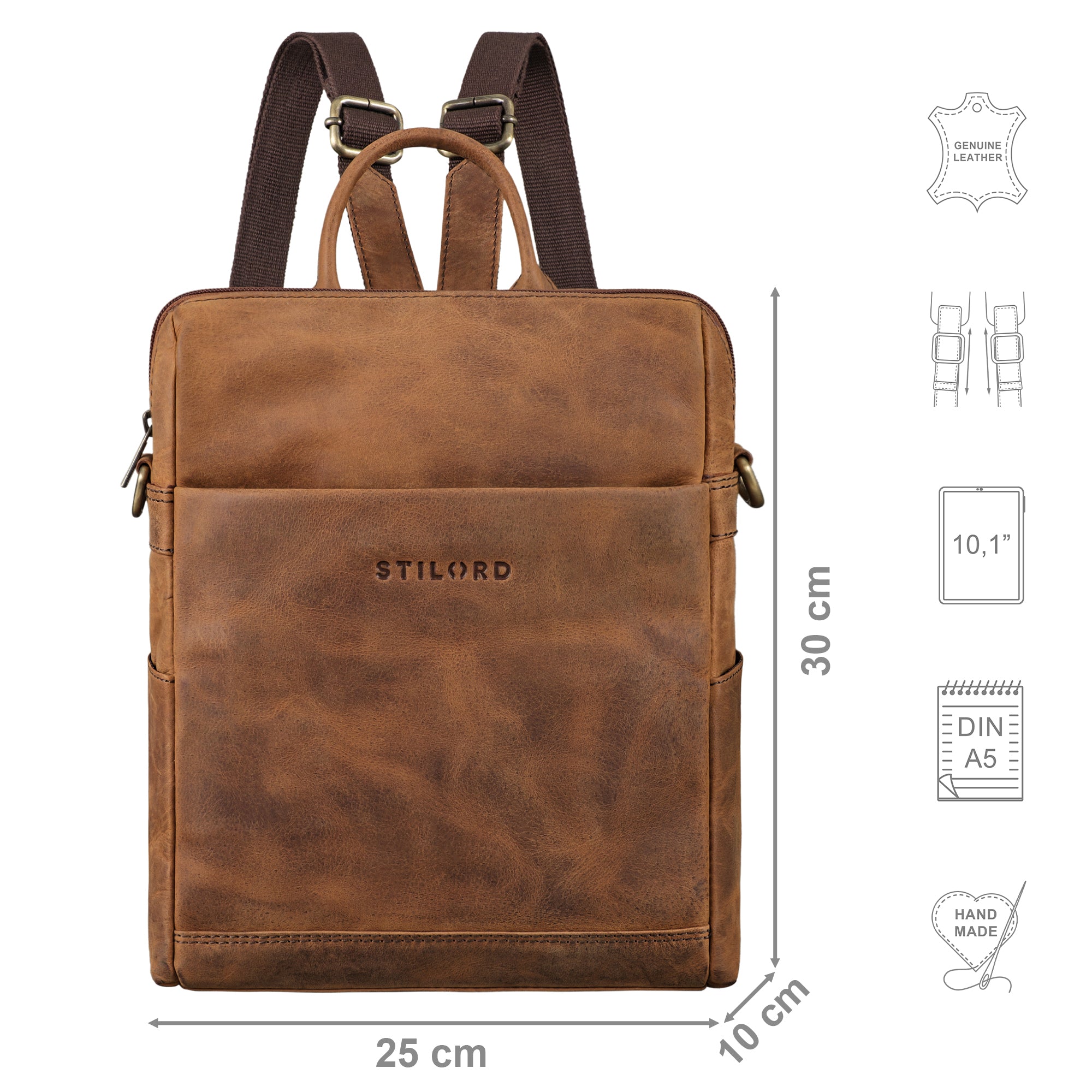 2 in 1 Damen Rucksack Leder braun