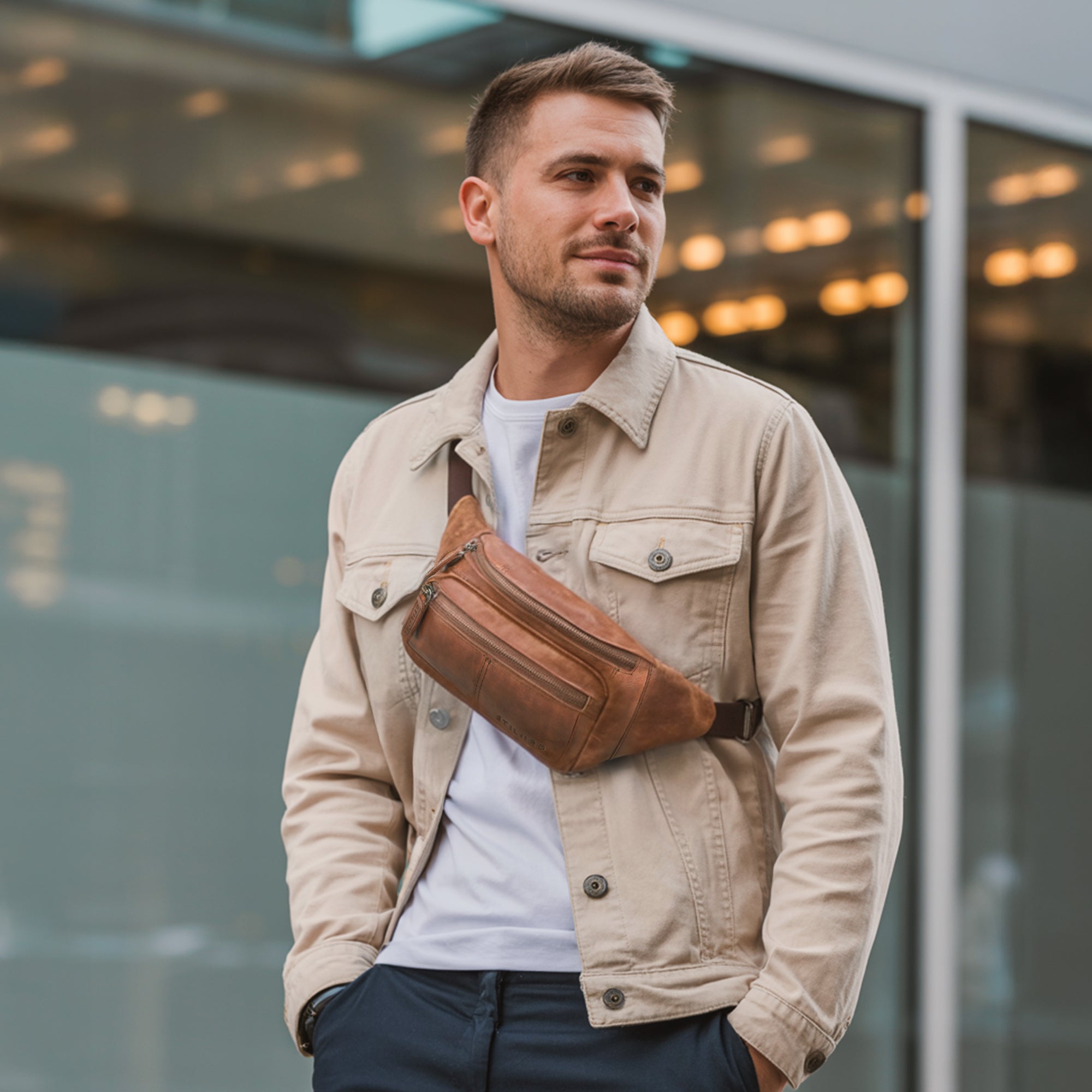 echtleder bauch umhängetasche herren cognac