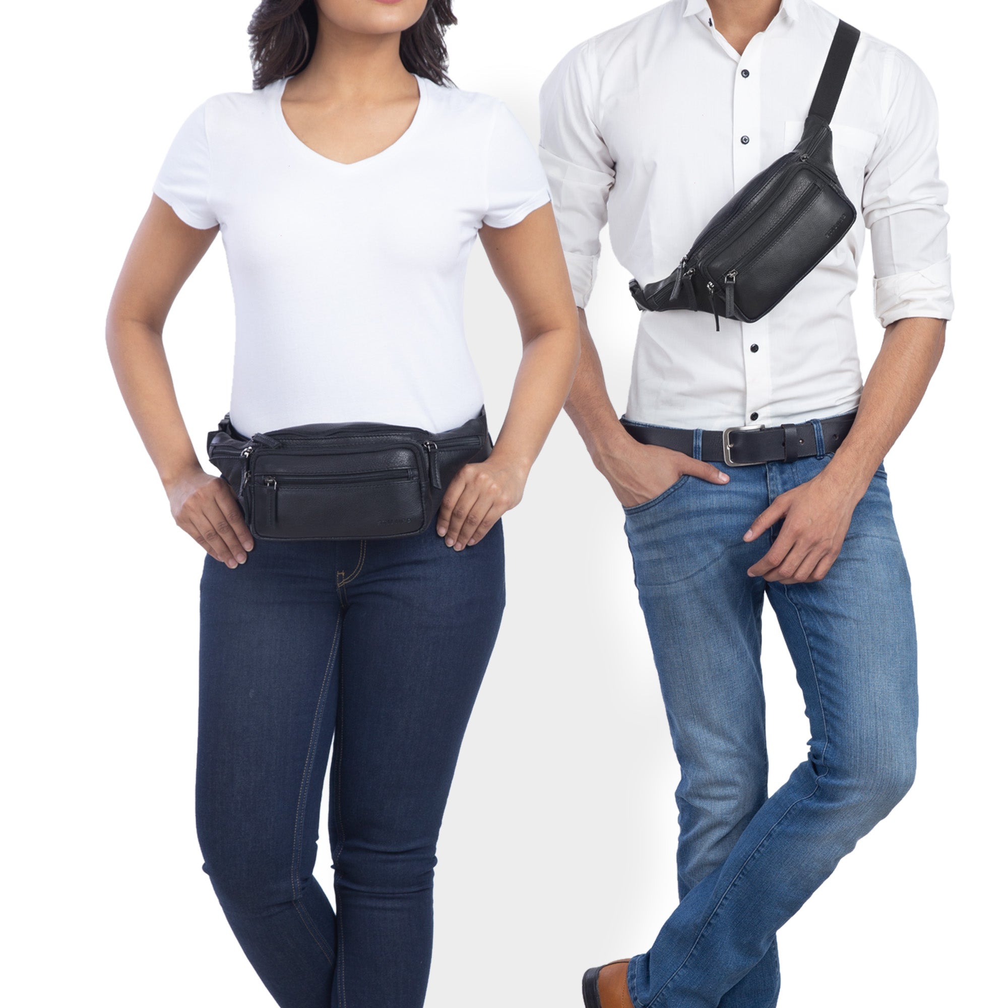 Hochwertige Echtleder Bauchtasche Schwarz