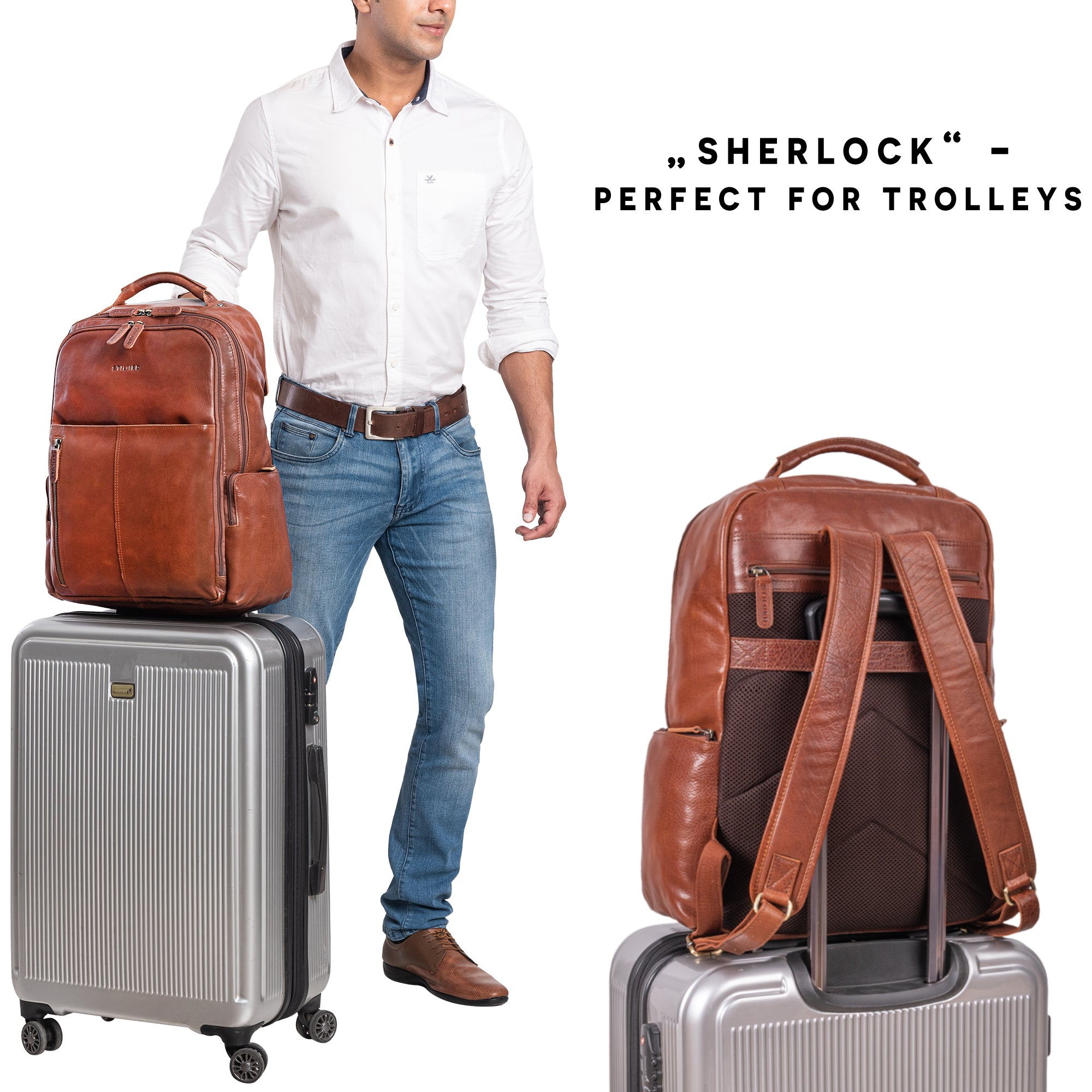 Lederrucksack braun für Trolley