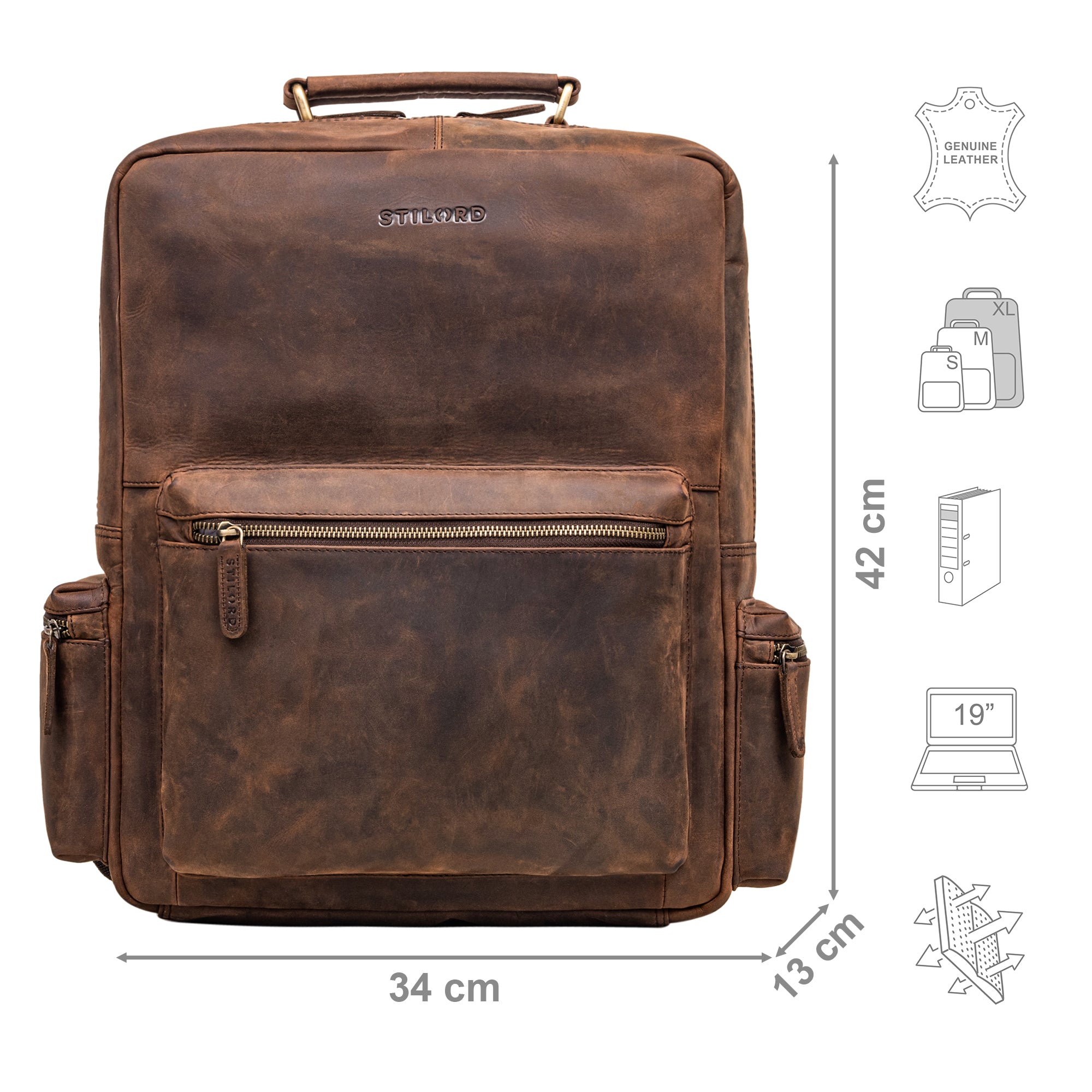 Lederrucksack Herren und Damen Groß