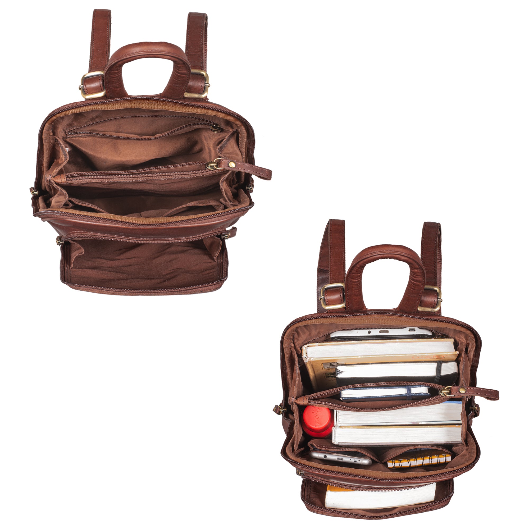 Shopping Rucksack Frauen Echt Leder braun
