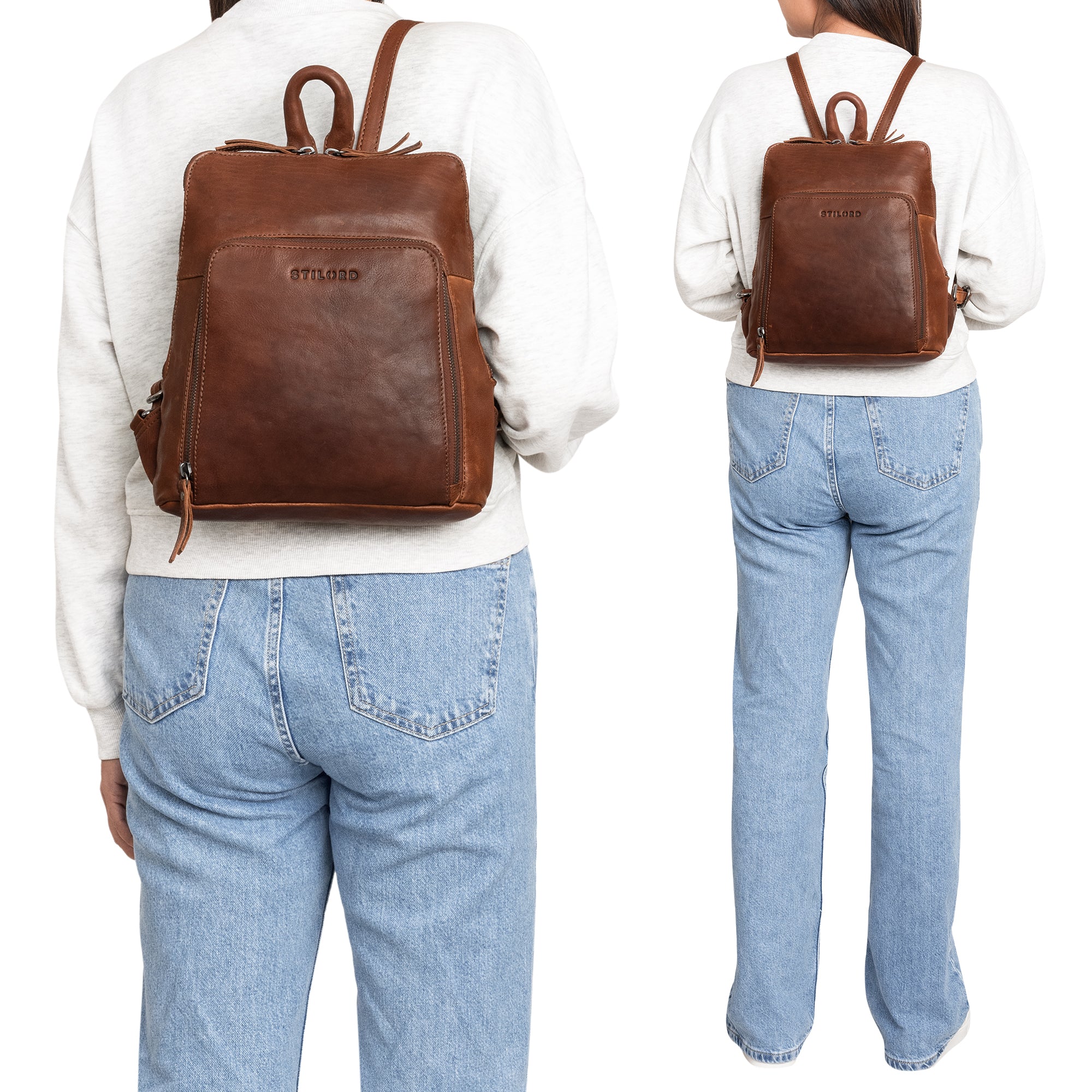 brauner Damen Rucksack Leder kompakt