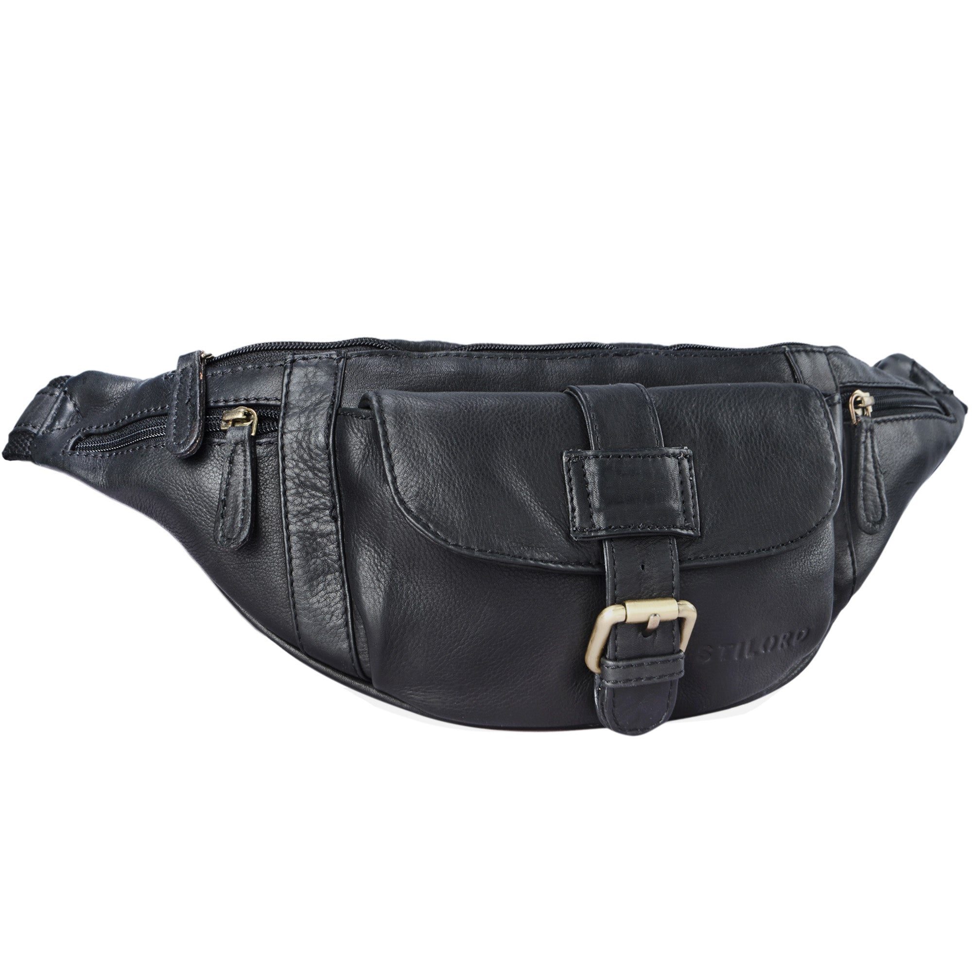 XL Gürteltasche Vintage Design Leder schwarz