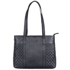Schwarzer Lederhandtasche Damen  echt Leder geflochten mit langen Henkeln groß