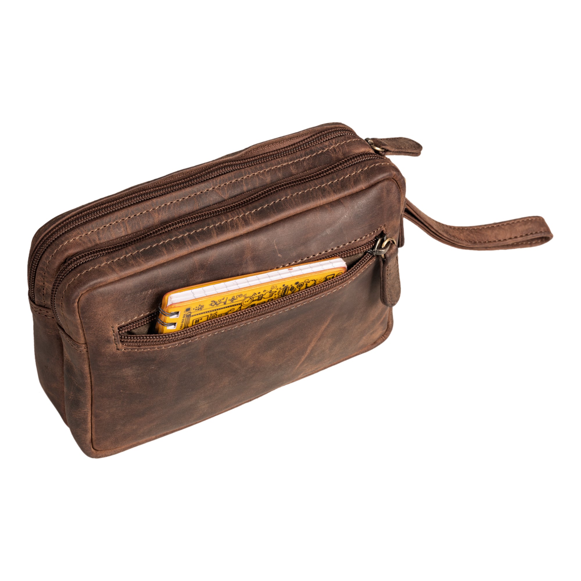 Leder Handgelenktasche braun