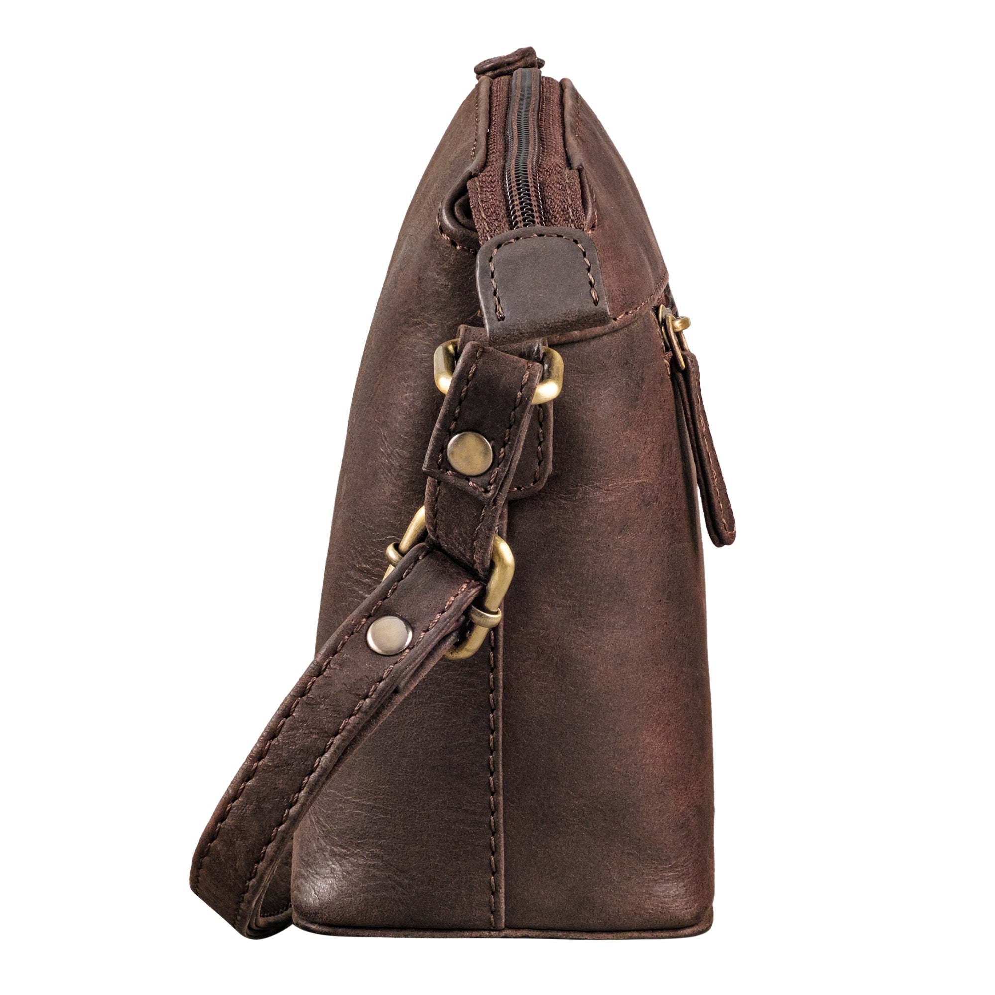 Leder Crossbody Tasche braun aus der seitlichen Perspektive