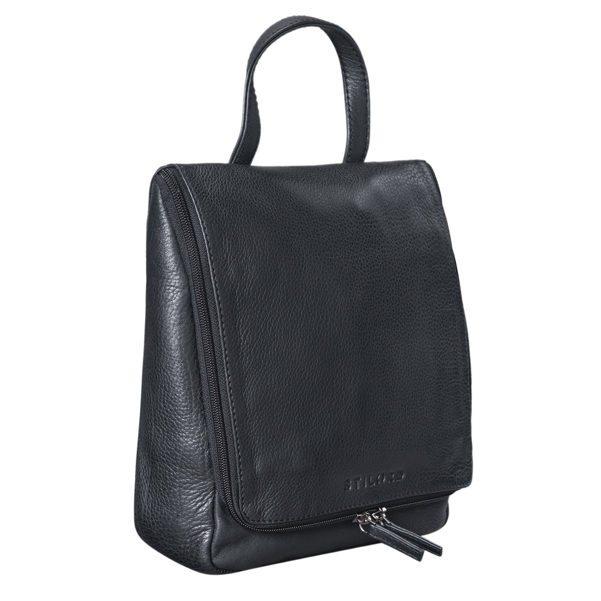 Leder Kulturtasche schwarz
