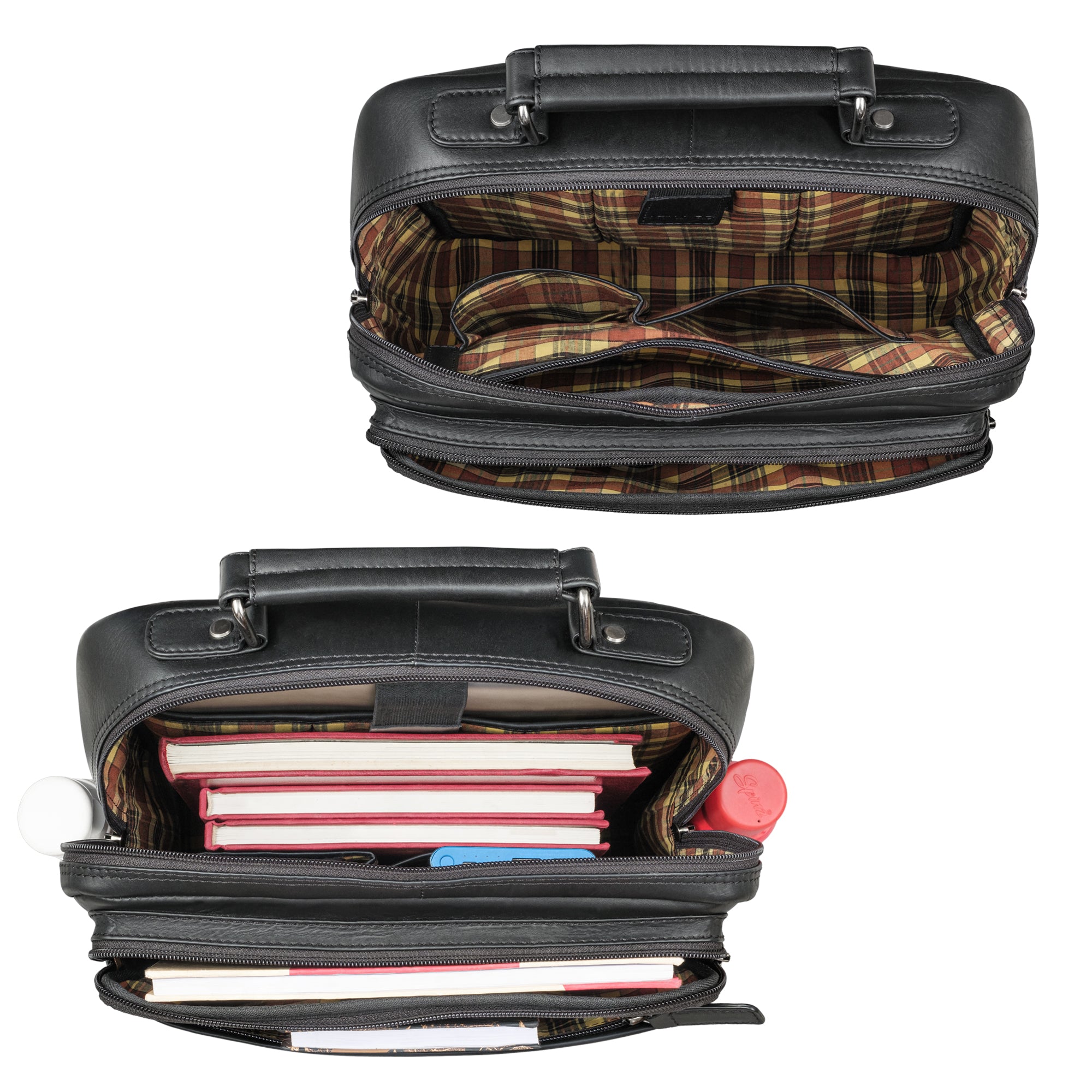 Großer Business Rucksack Leder schwarz mit vielen Fächern