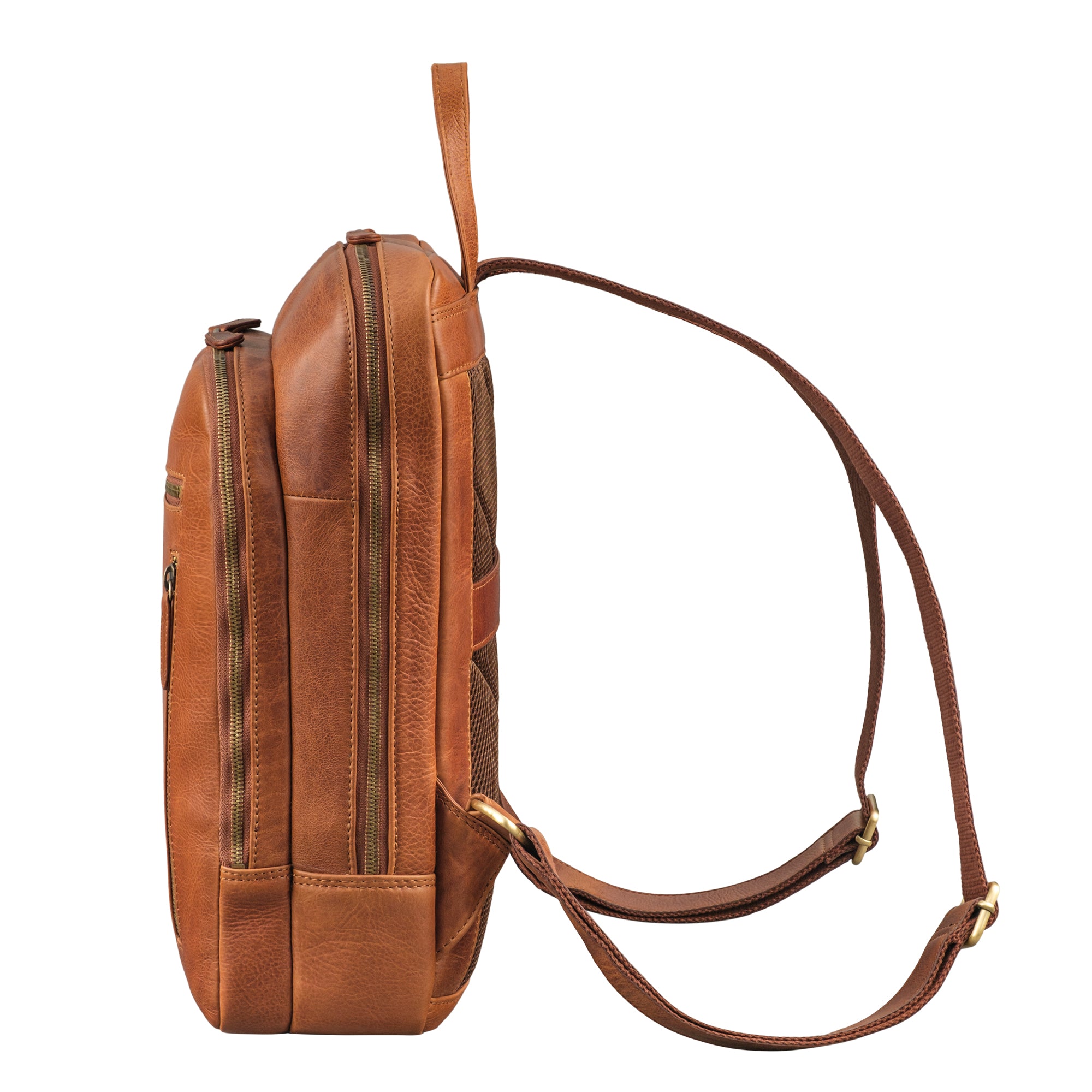 Kleiner Damenrucksack cognac mit vielen Fächern