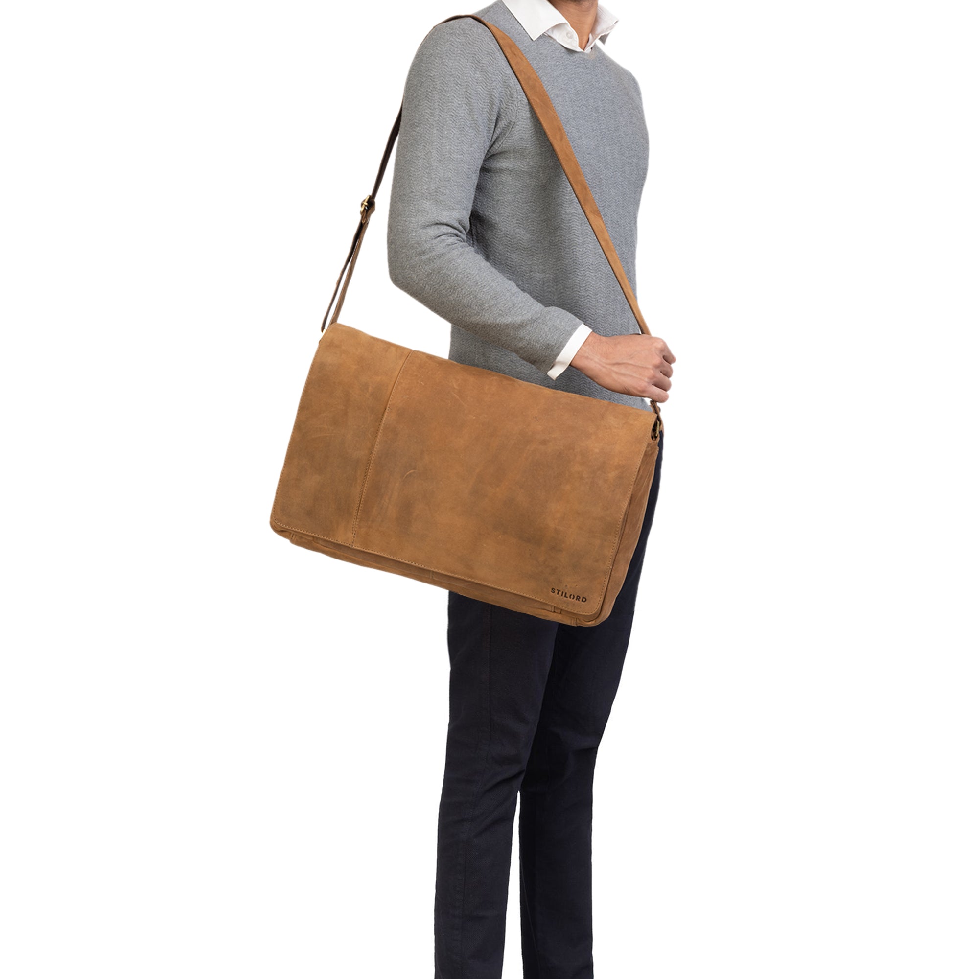 XXL Messenger Bag Braunes Leder