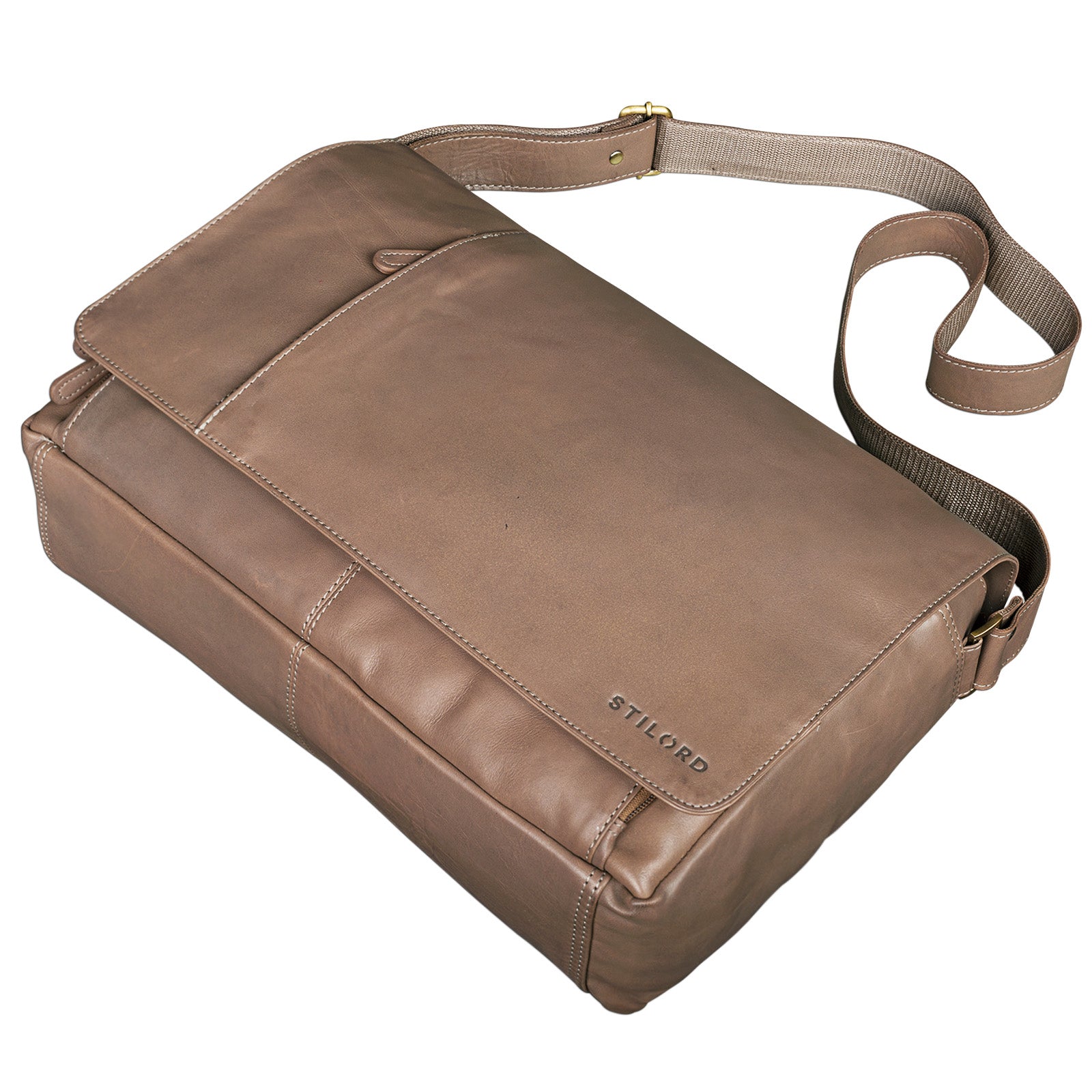Schultertasche Leder grau braun