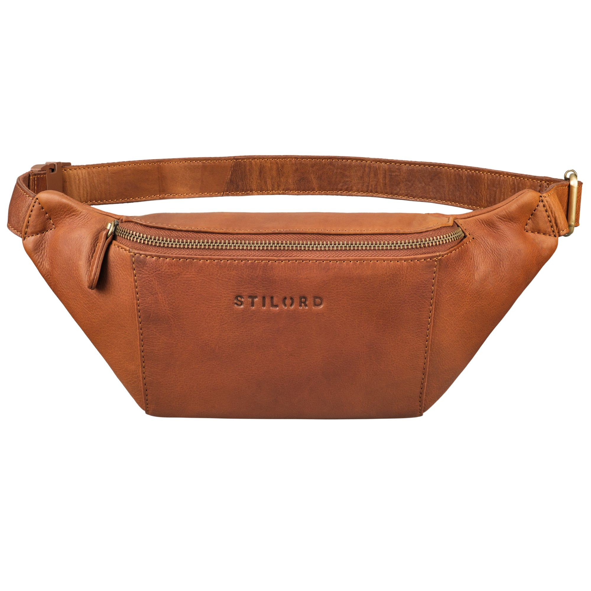 Brusttasche Herren Leder cognac mit verstellbarem Gurt
