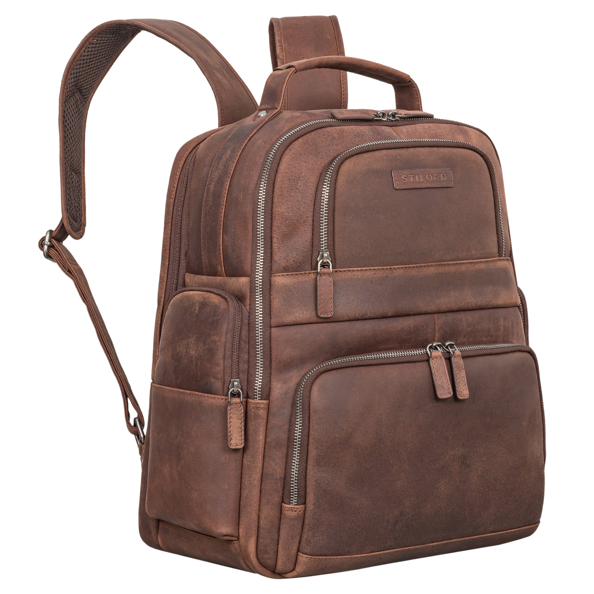 Rucksack mit 11 Zoll Tablet Fach und 15,6 Zoll Laptopfach Leder braun groß
