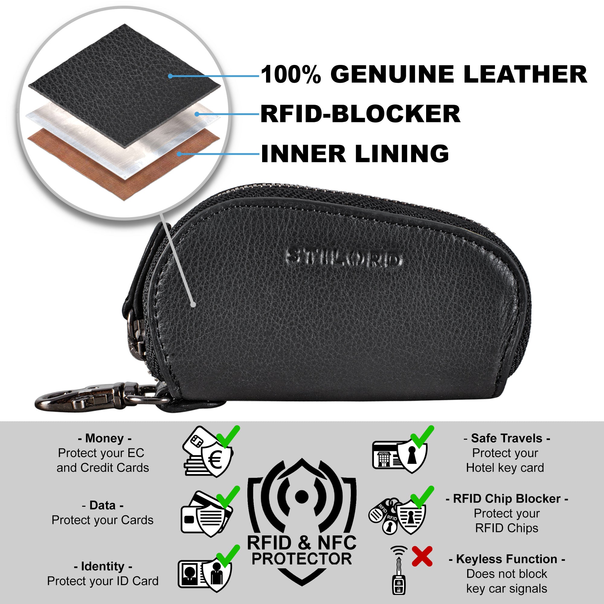 Leder Key Organizer schwarz