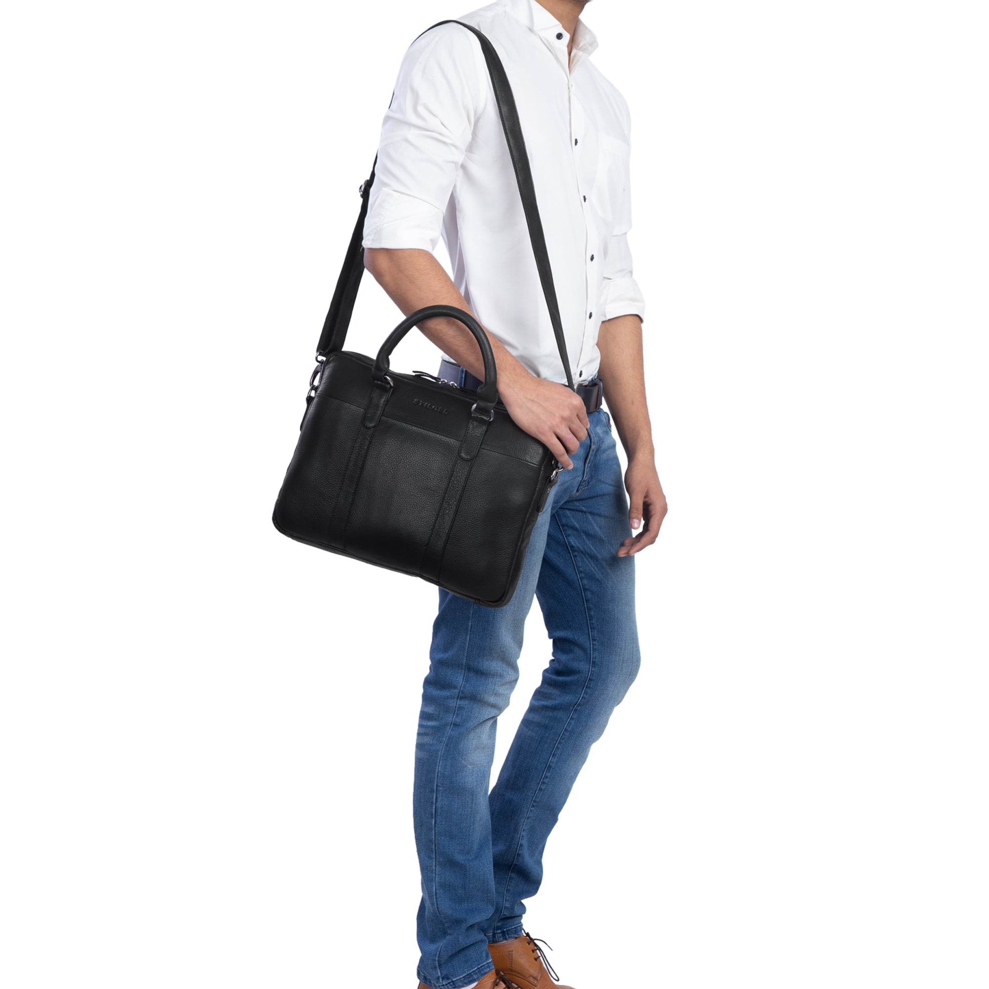 Lederlaptoptasche modisch schick silberfarben schwarz