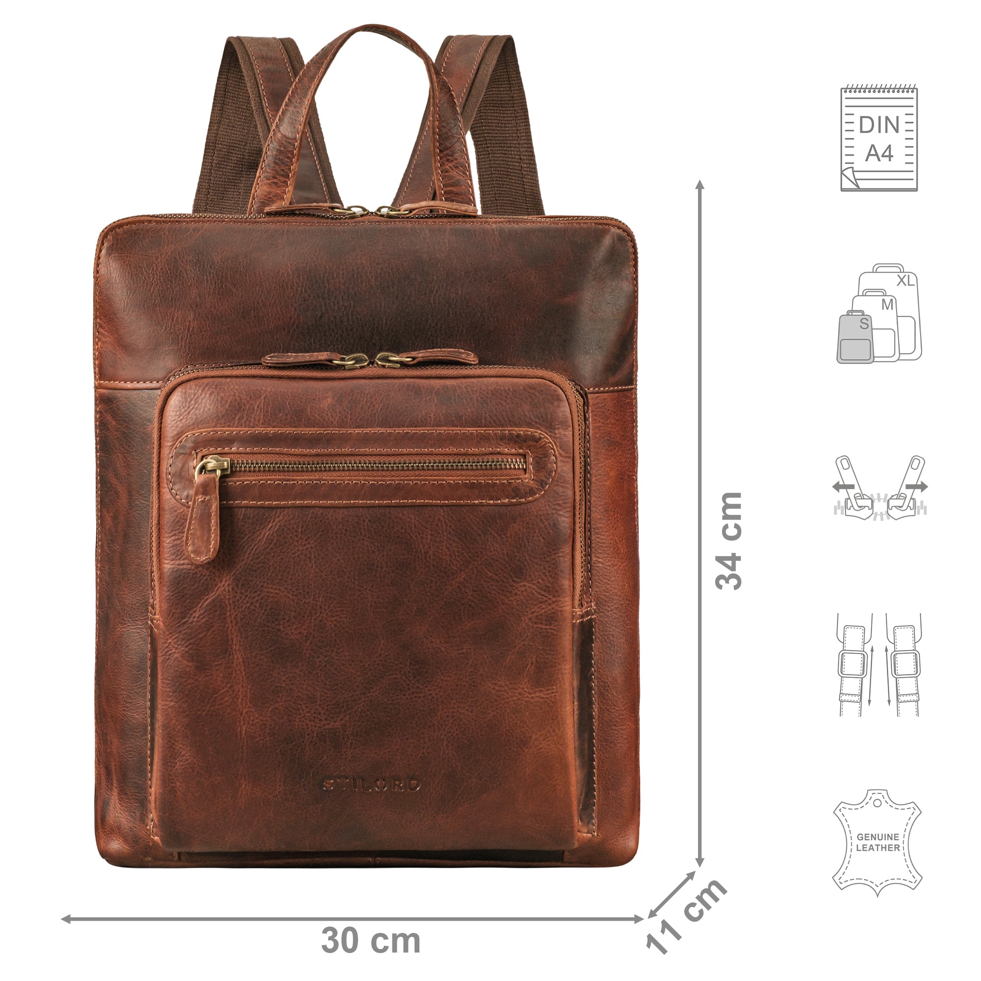 Leder Daypack klein braun mit USP Icons
