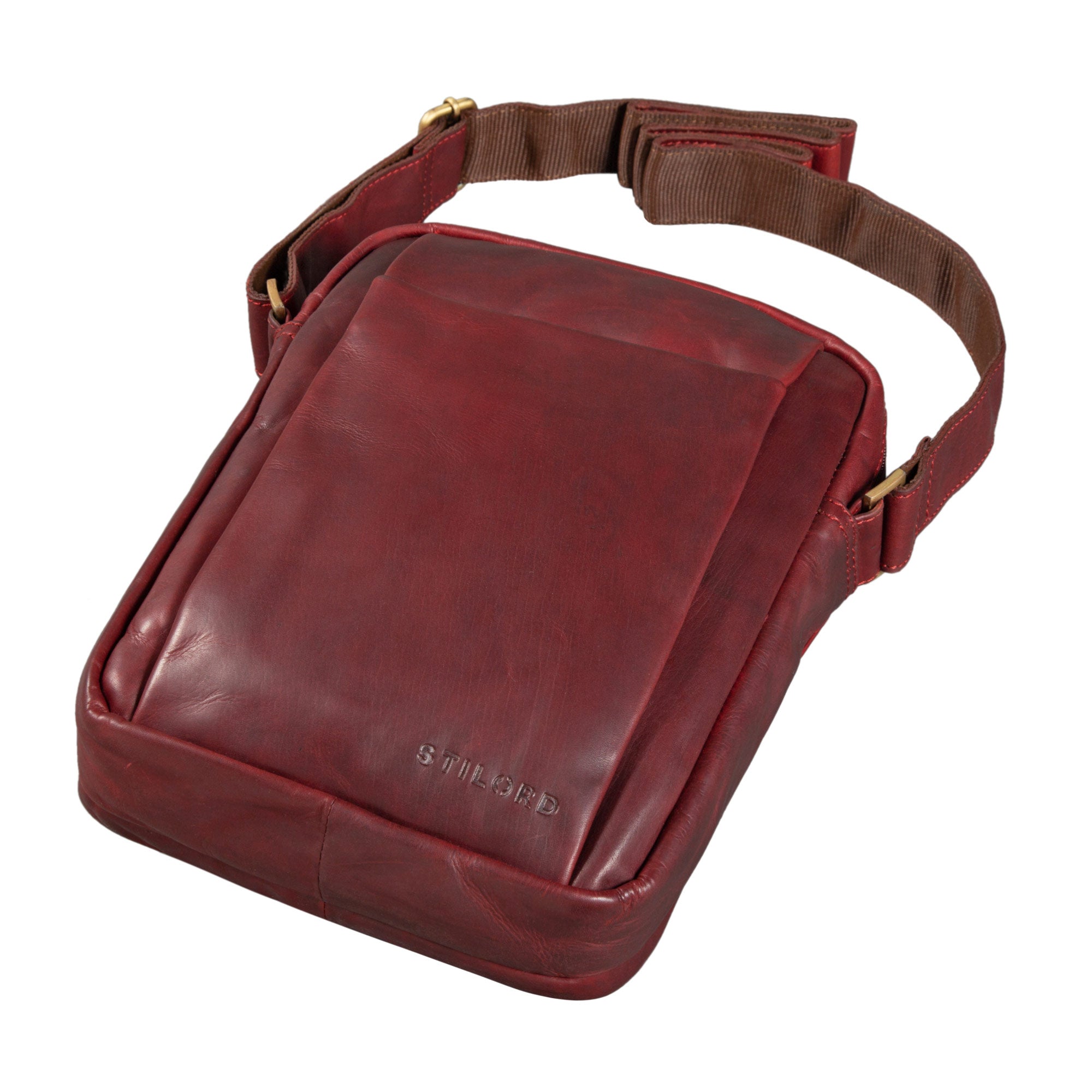 Vintage Herren Umhängetasche Echtleder rot