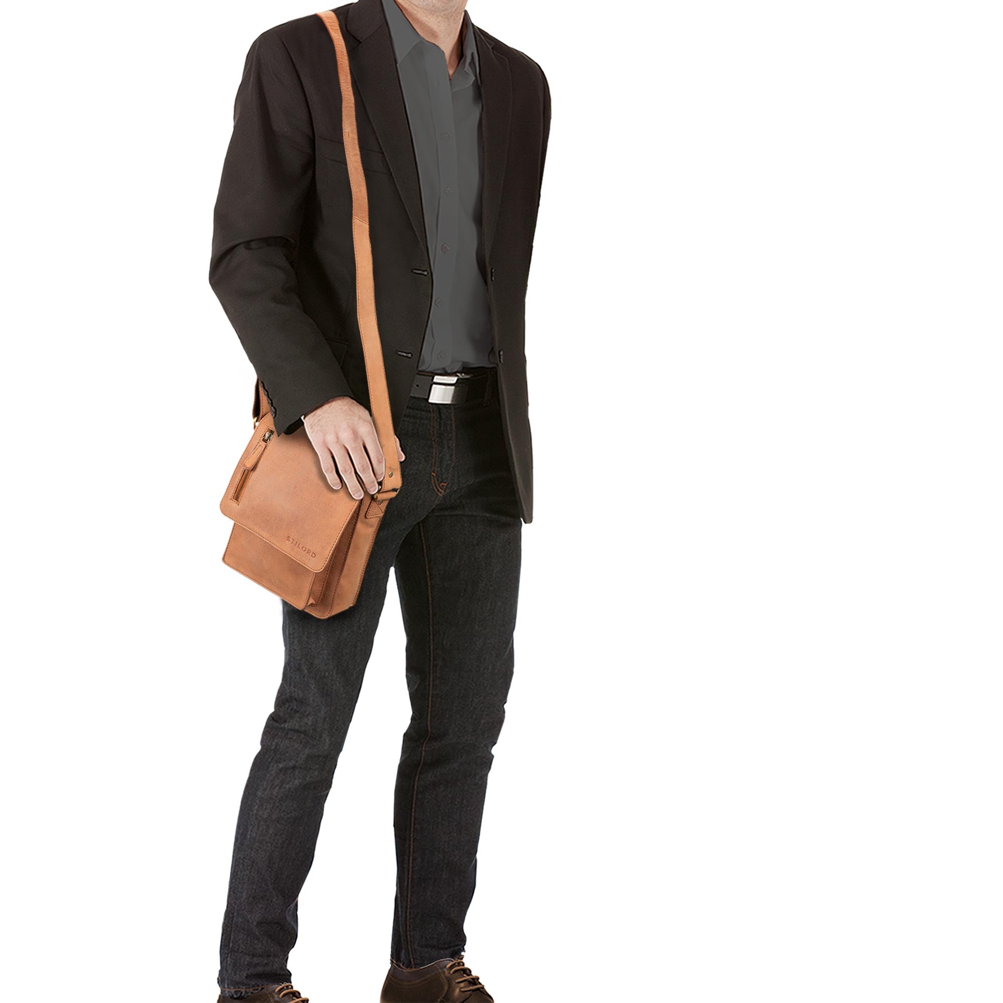 Herren Handtasche Leder braun