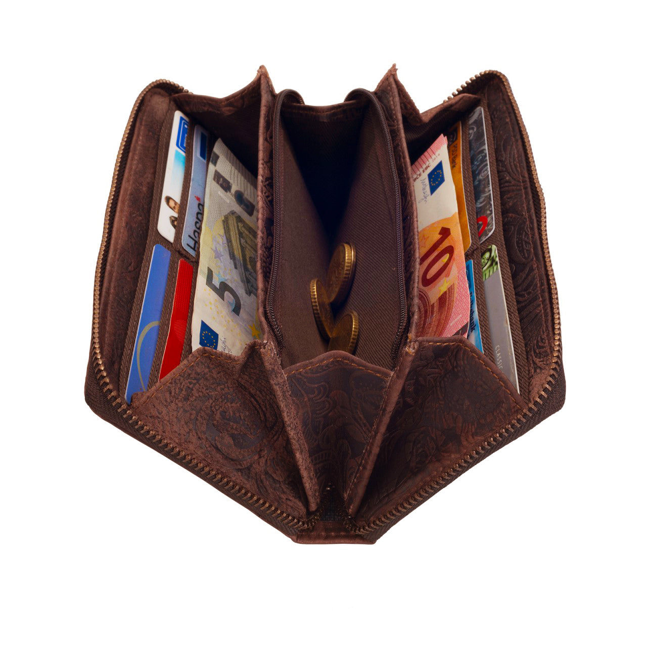 Portemonnaie mit Blumen für Damen Leder