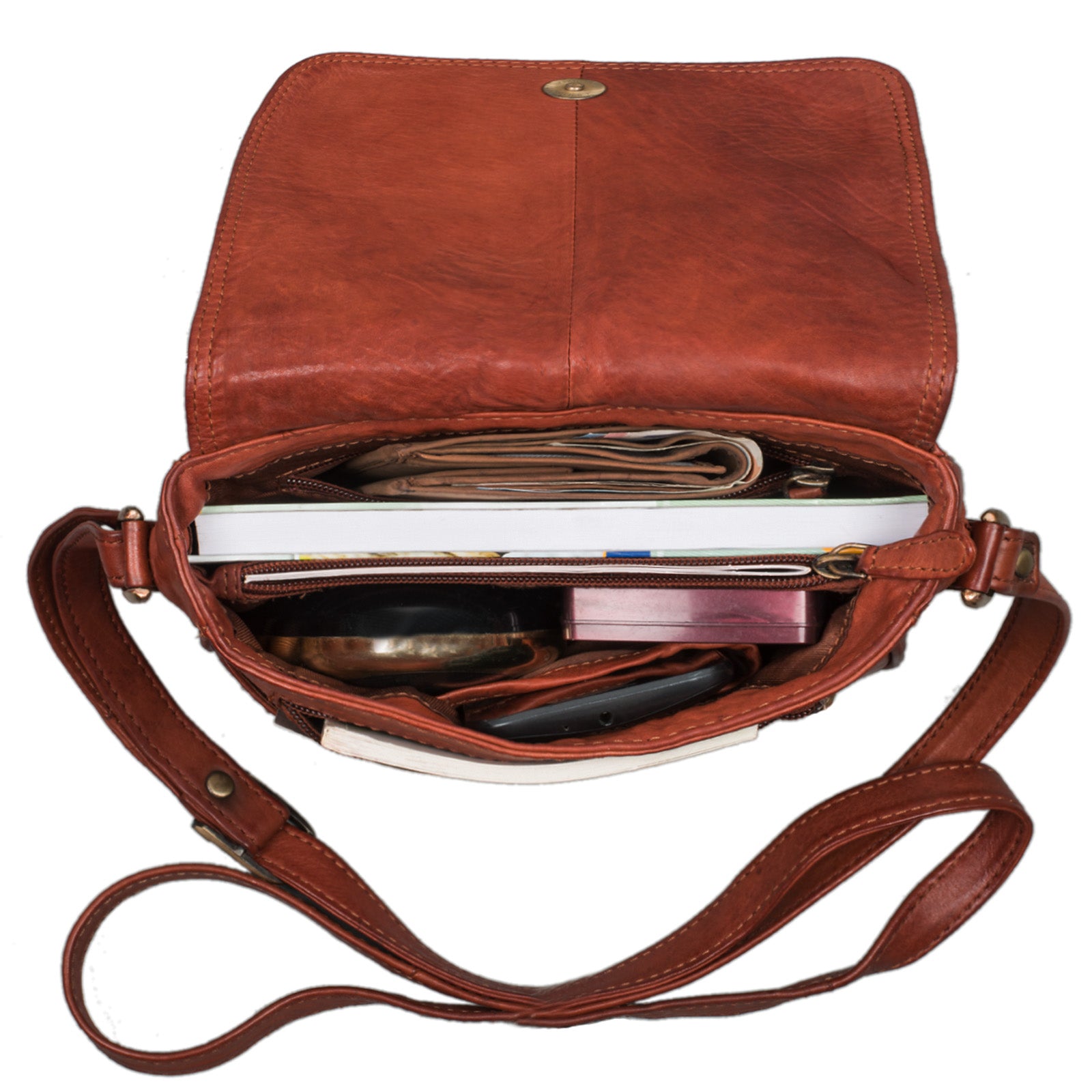 Schultertasche Leder klein braun