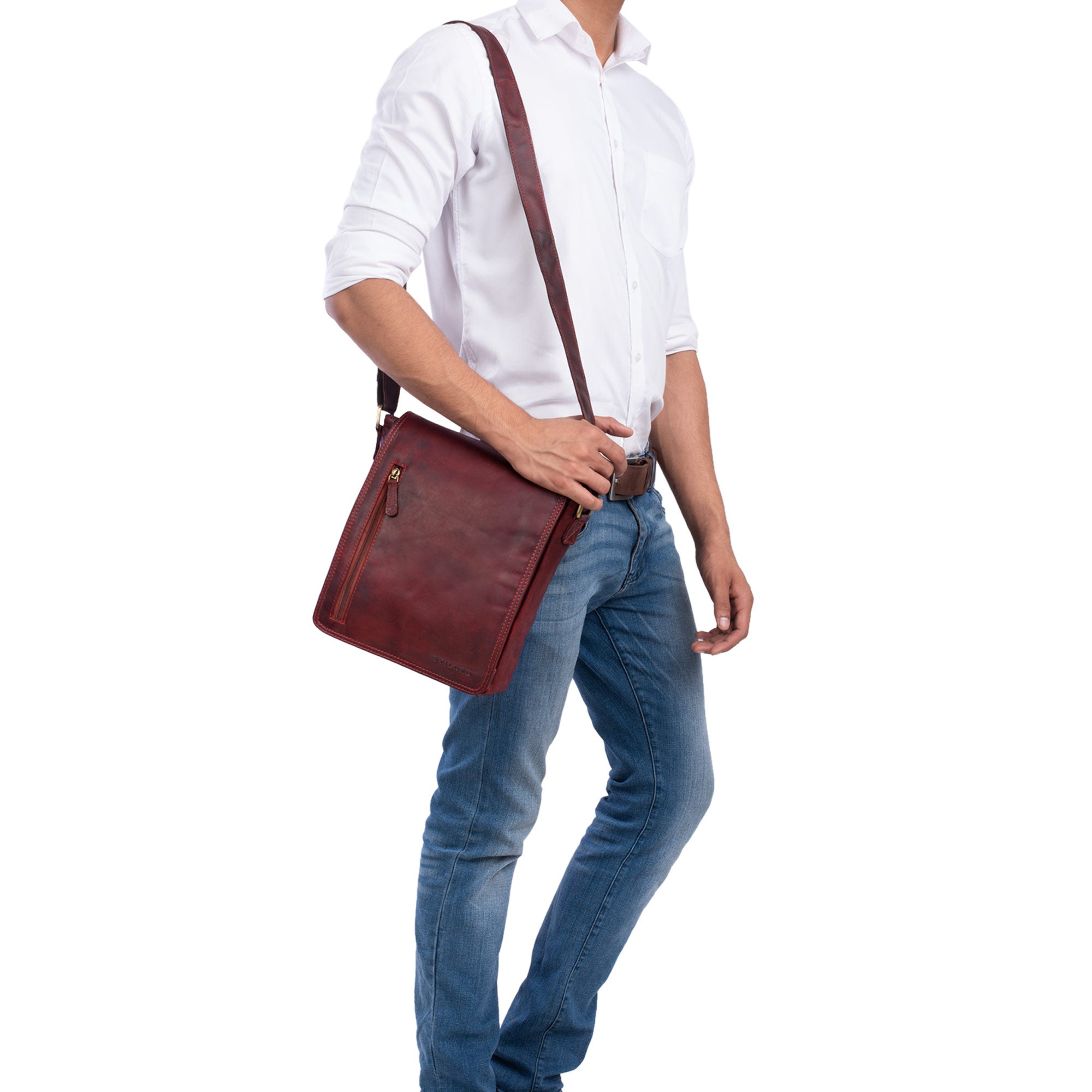 Herren Umhängetasche leder rot