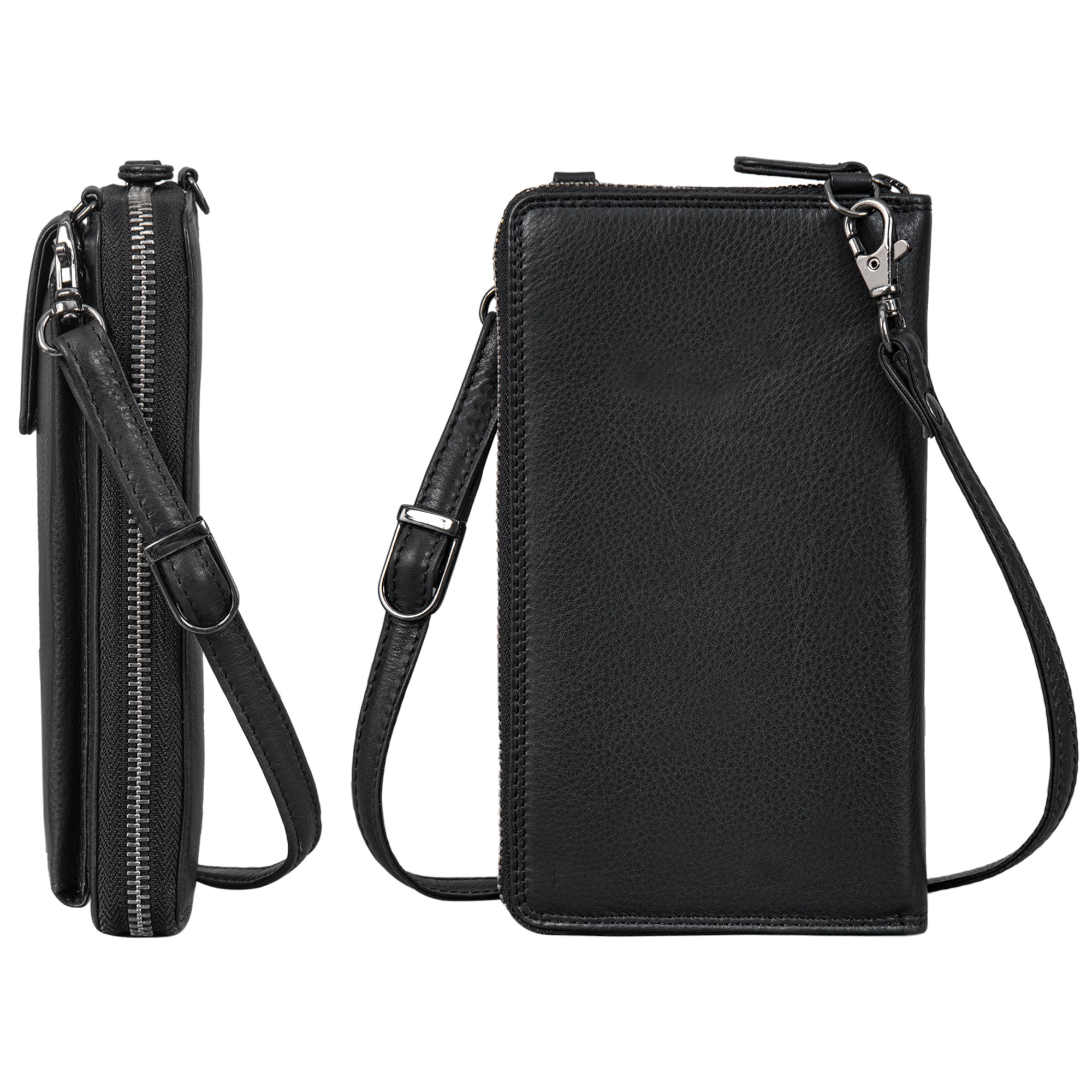 Handy Umhängetasche Leder schwarz