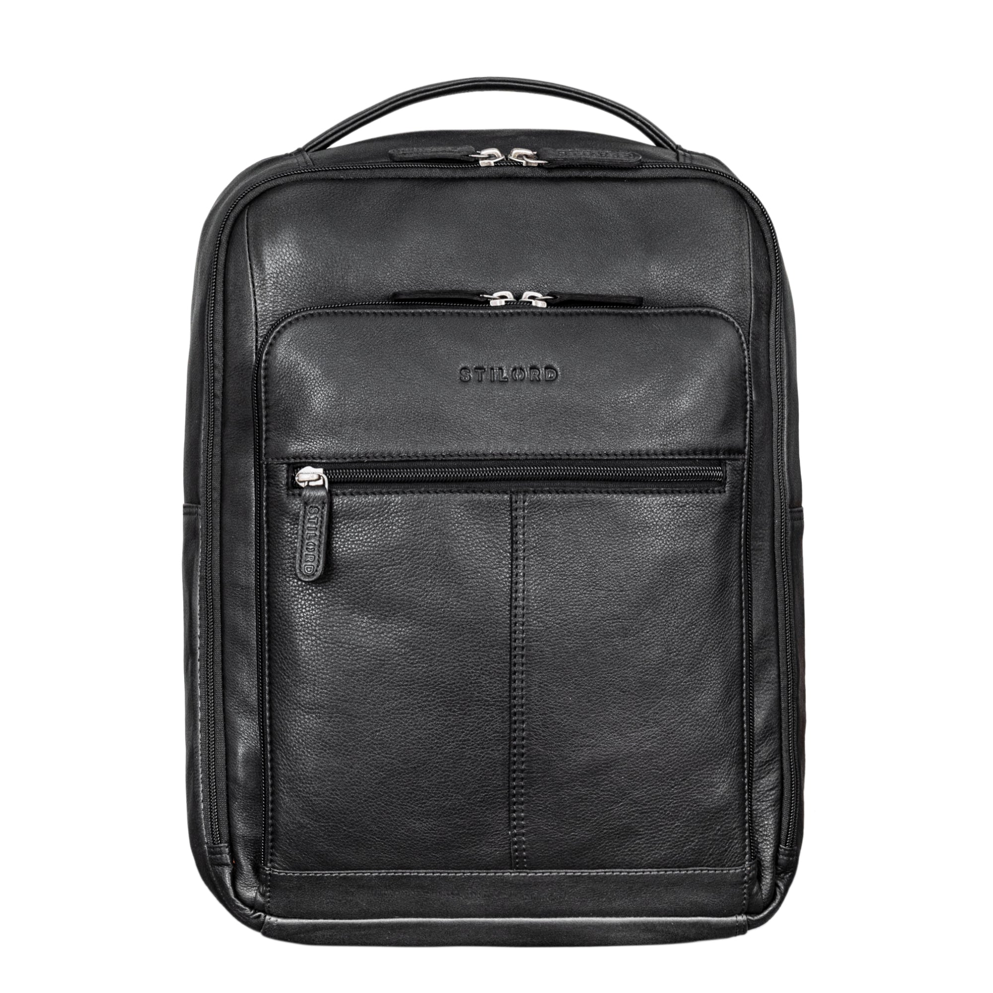 Glattleder Rucksack Herren schwarz