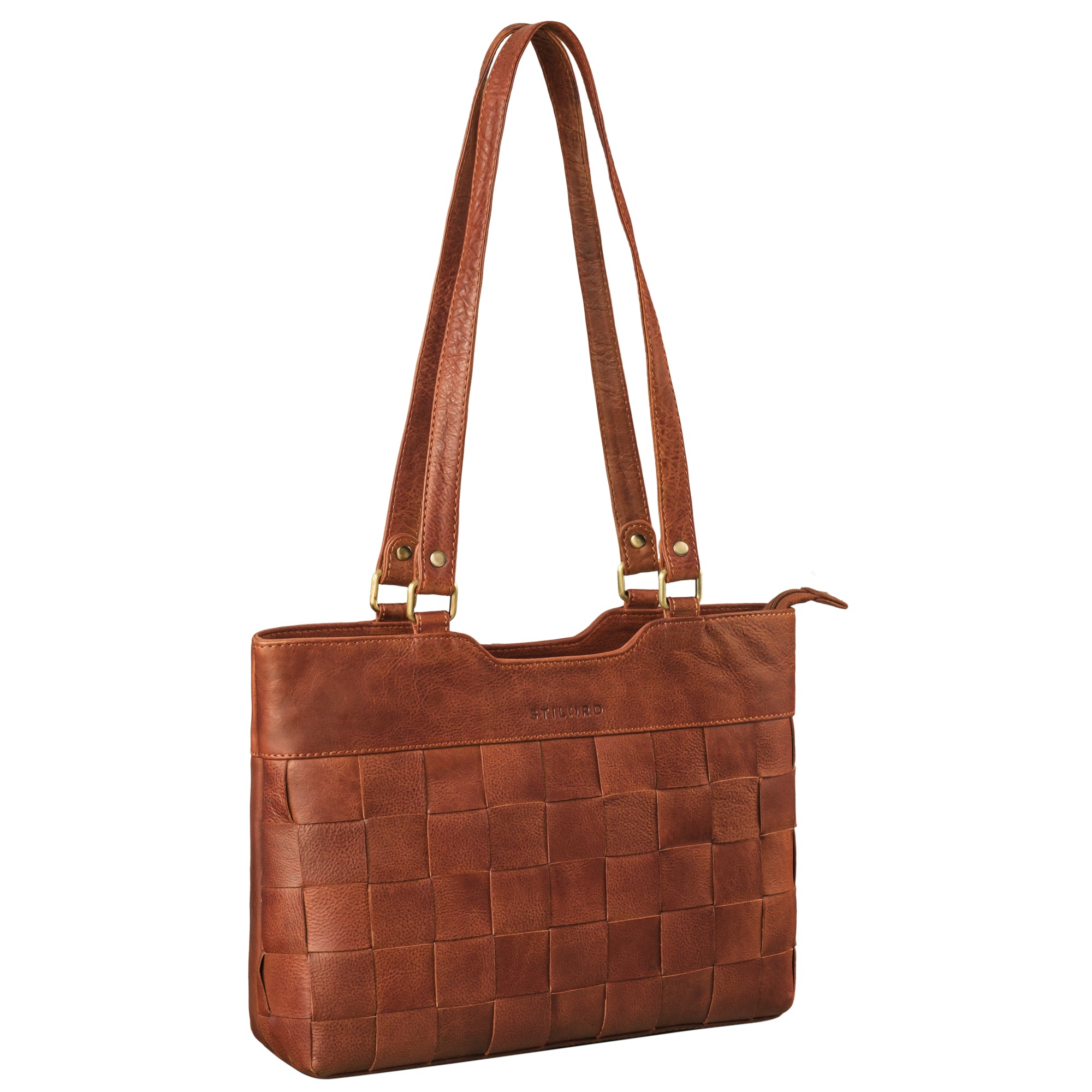 Umhängetasche Damen geflochten cognac