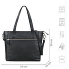 Tote Bag Leder schwarz mit Größenangaben und zusätzlichen USP Icons