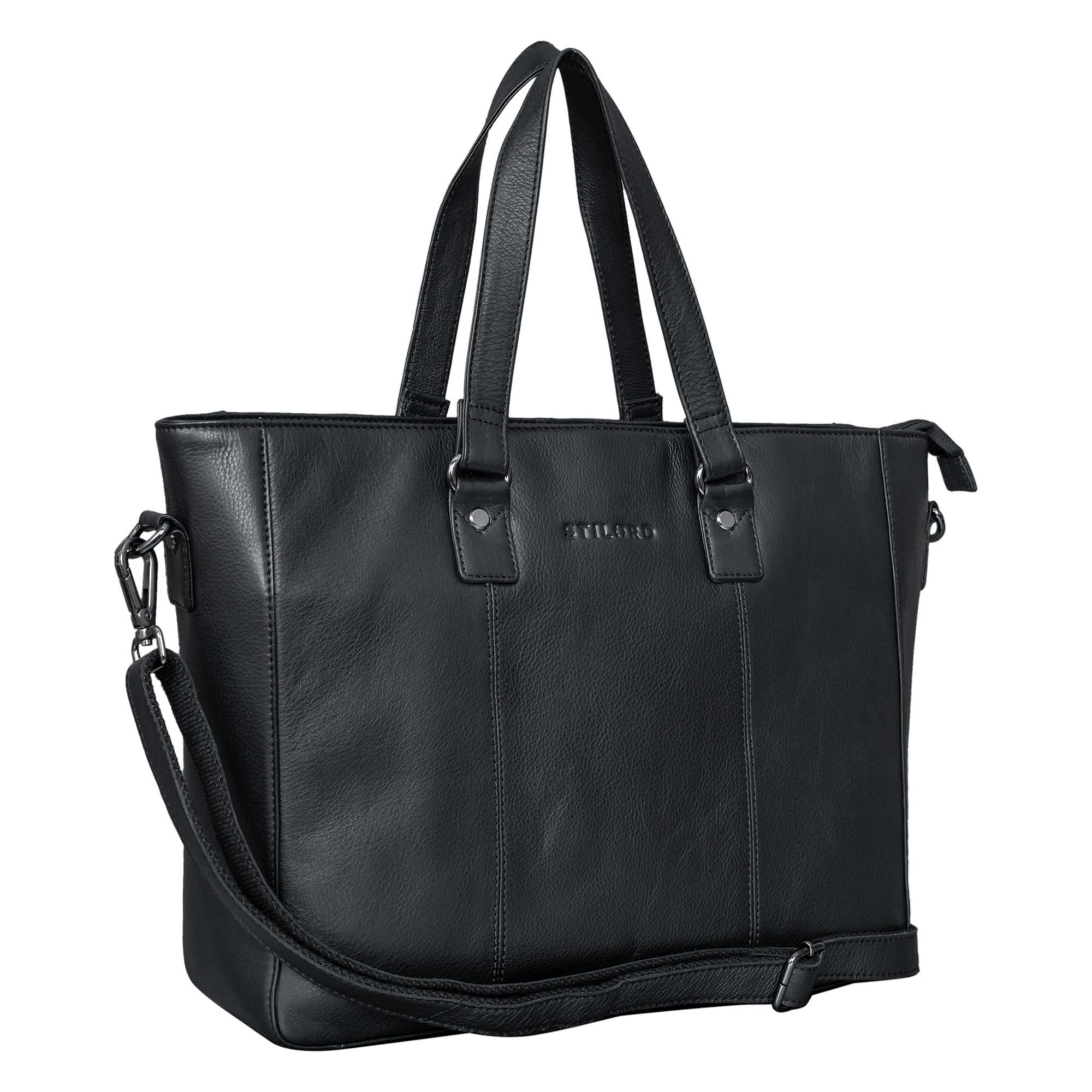 Shopper Tasche Damen Leder schwarz