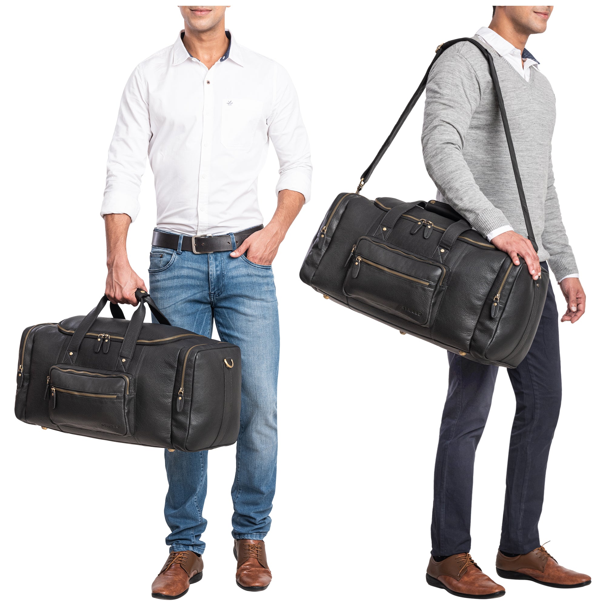 Leder Sporttasche Herren Schwarz 