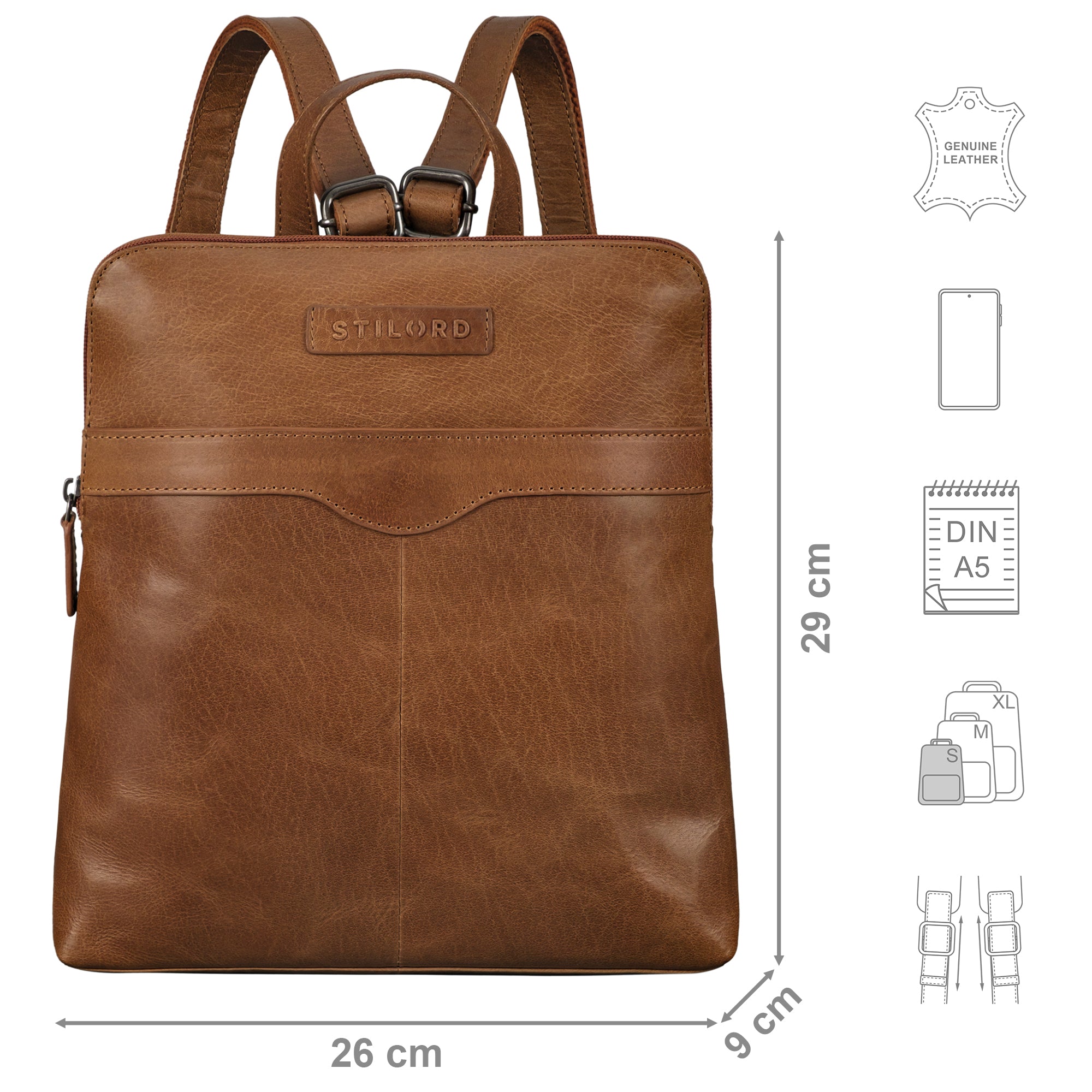 Mittlerer Rucksack Damen Echtleder Braun