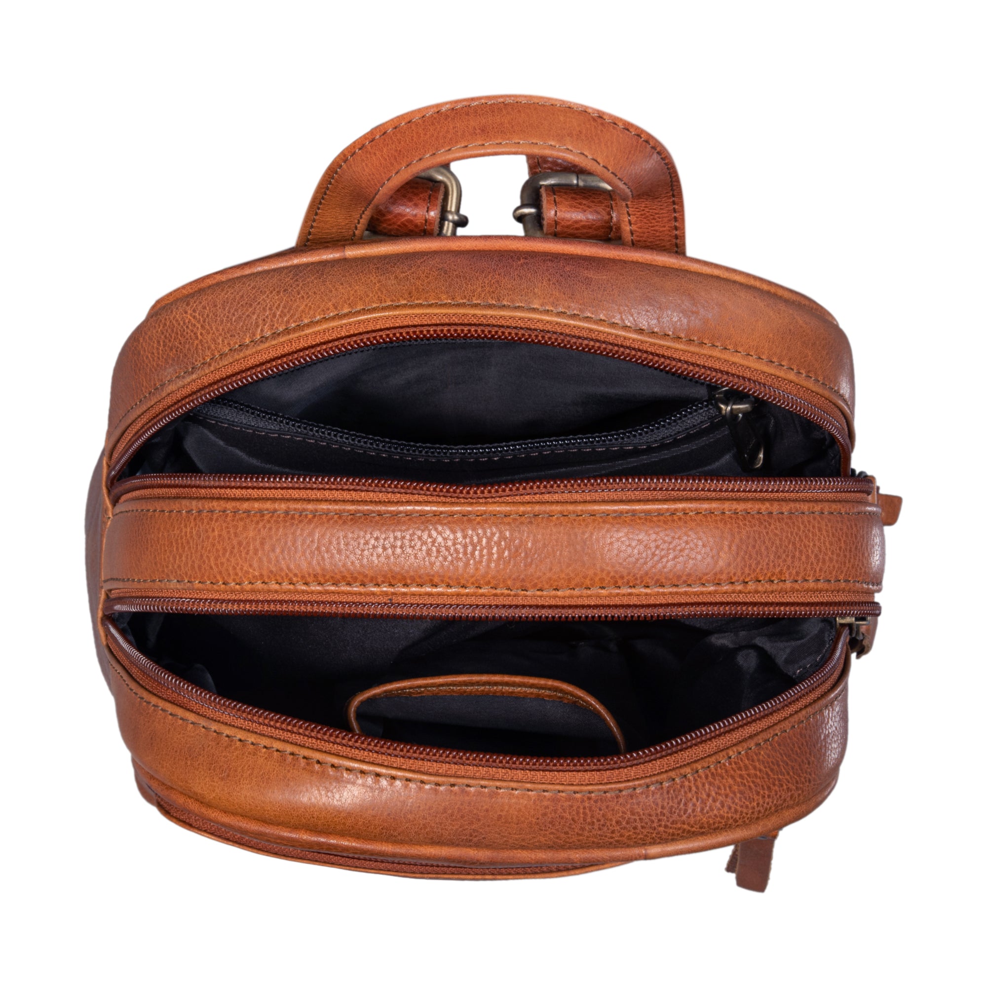 glattleder Retro Daypack 2 Hauptfächer Damen braun