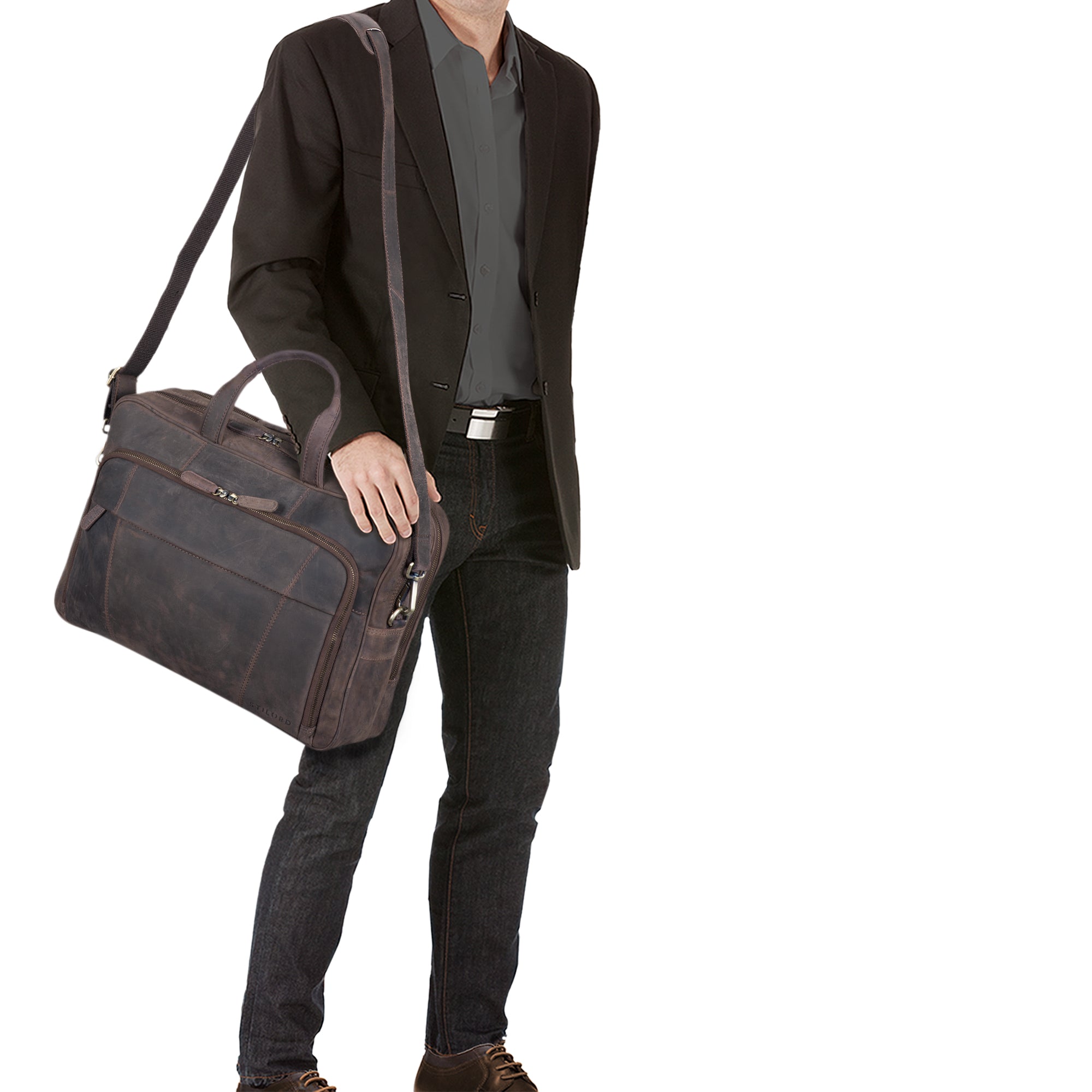Schultertasche Retro Style Leder dunkelbraun