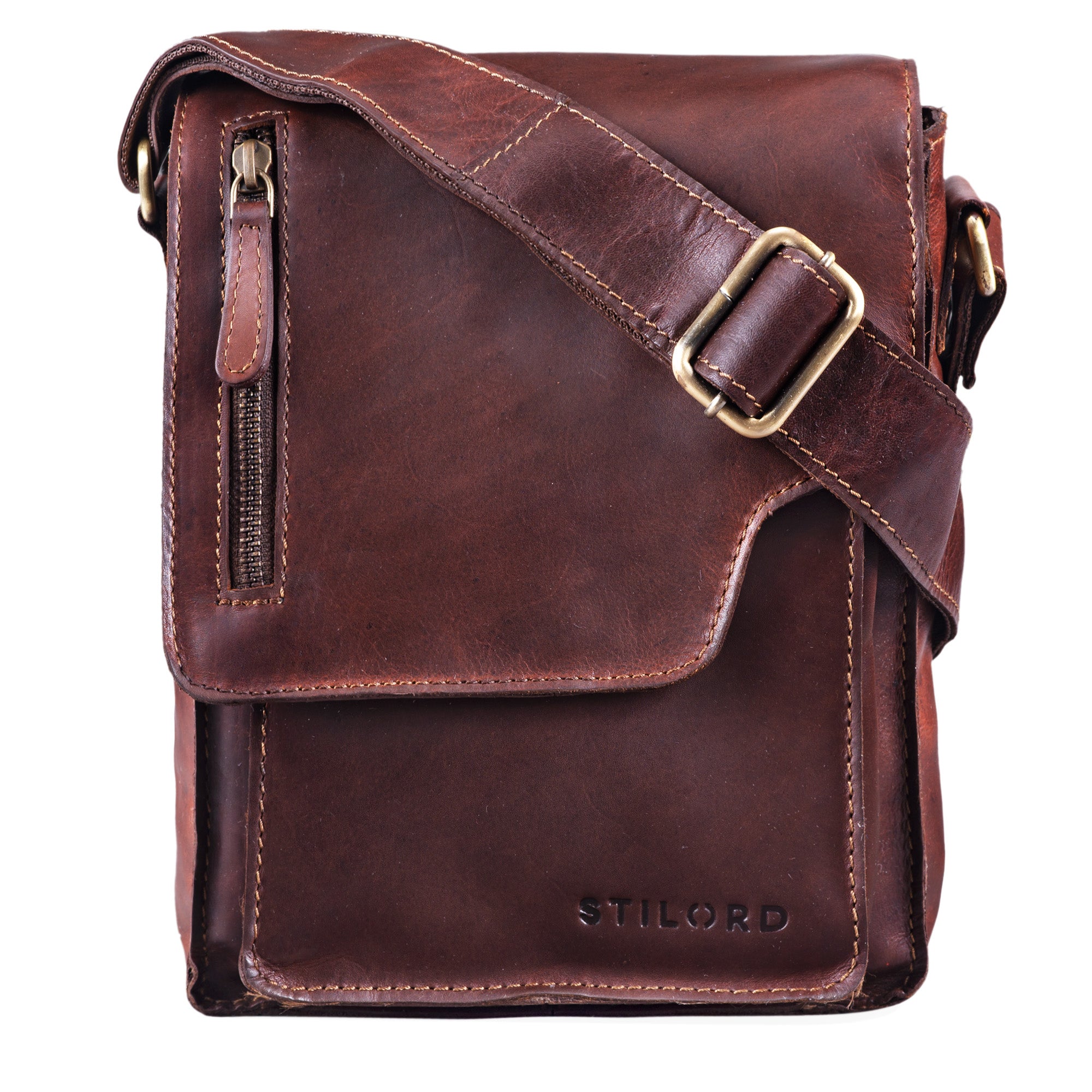 Messenger Bag Leder Vintage  cognac dunkelbraun