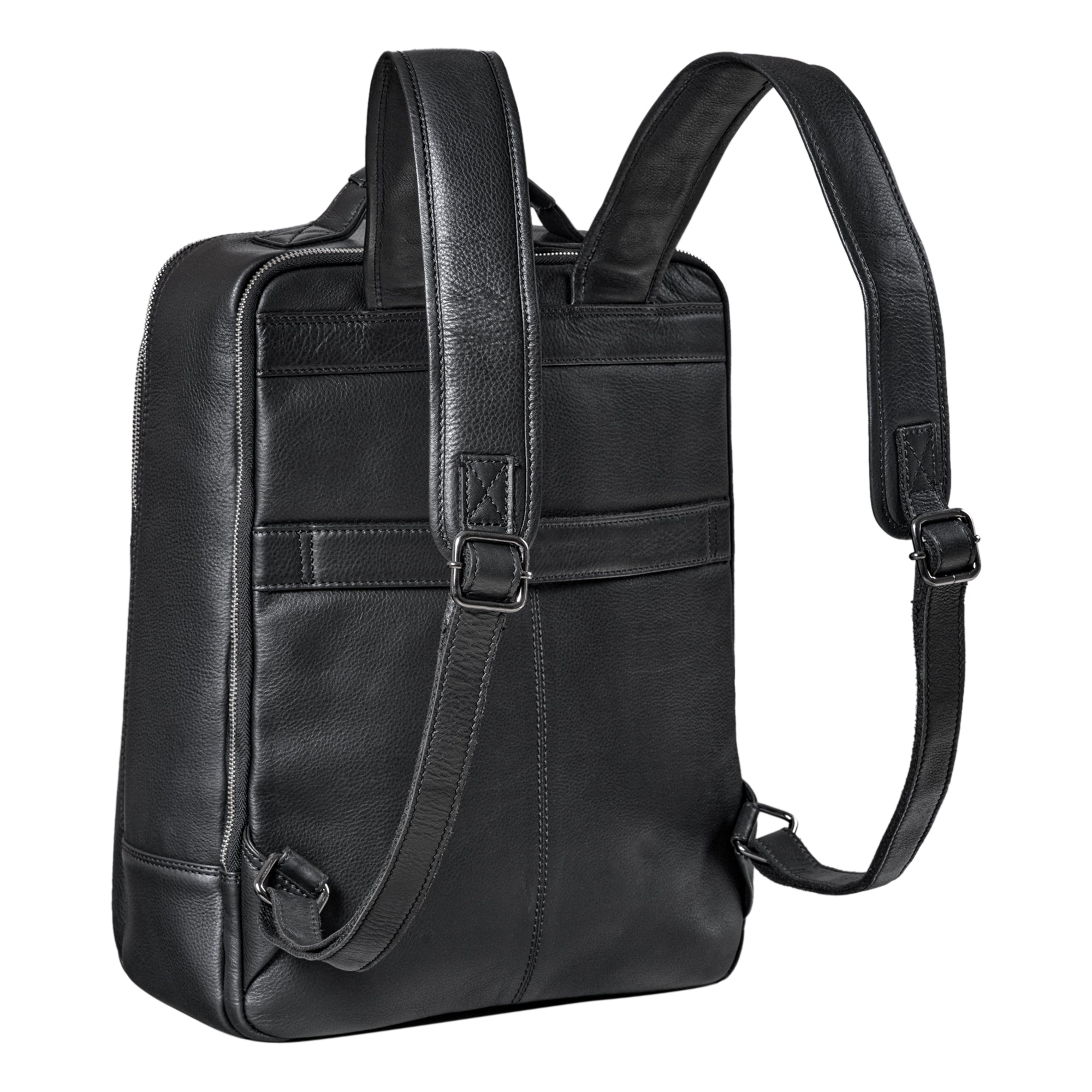 Leder Rucksack mit Laptopfach XL Schwarz