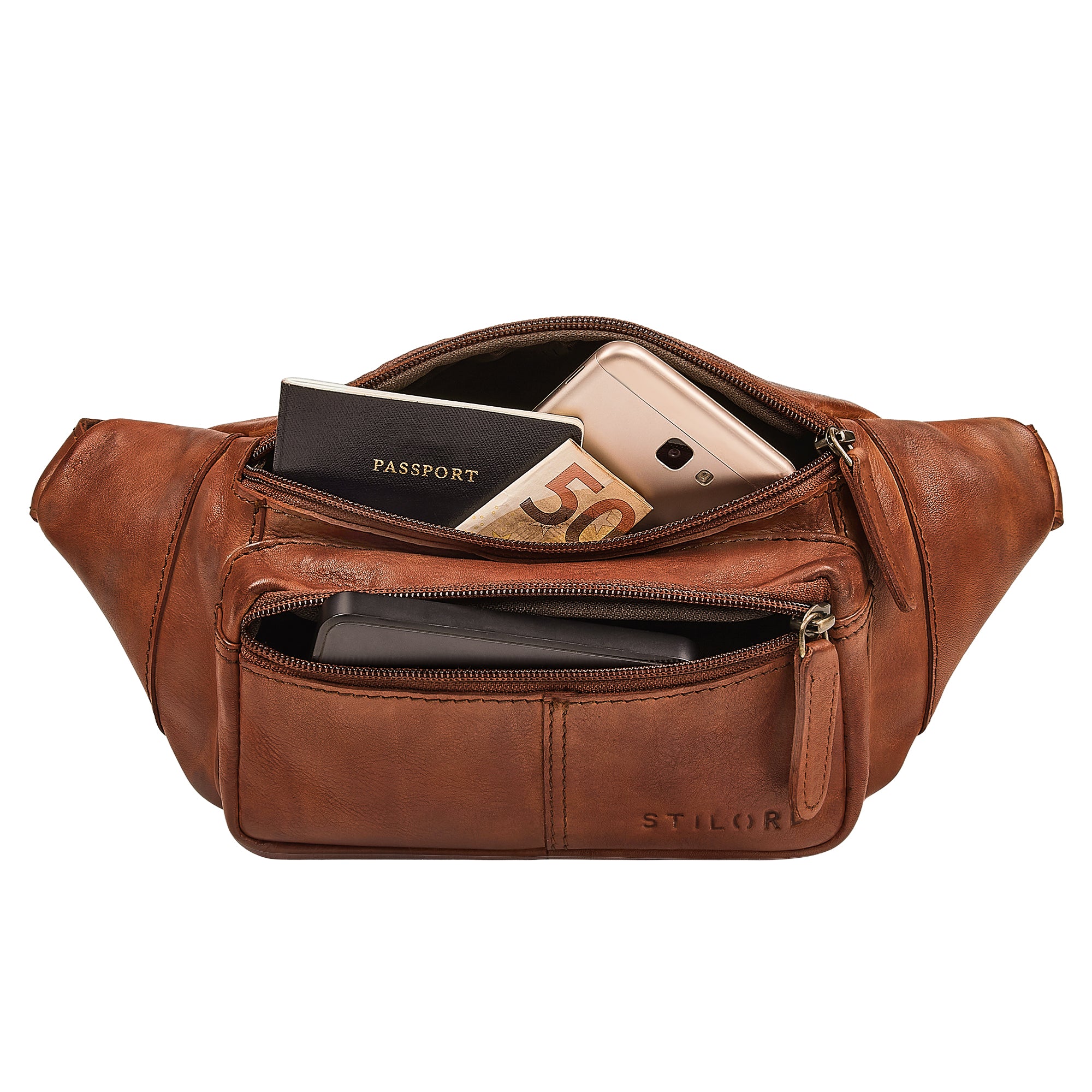 leder bauchtasche herren cognac mittelgroß
