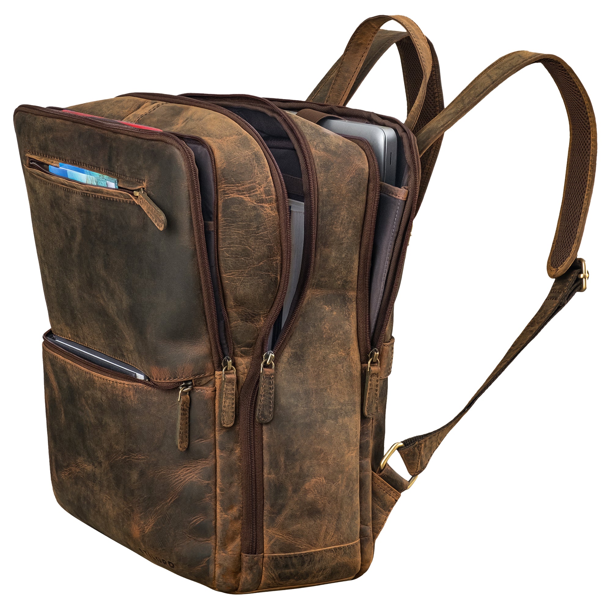 leder rucksack mit laptopfach braun studenten