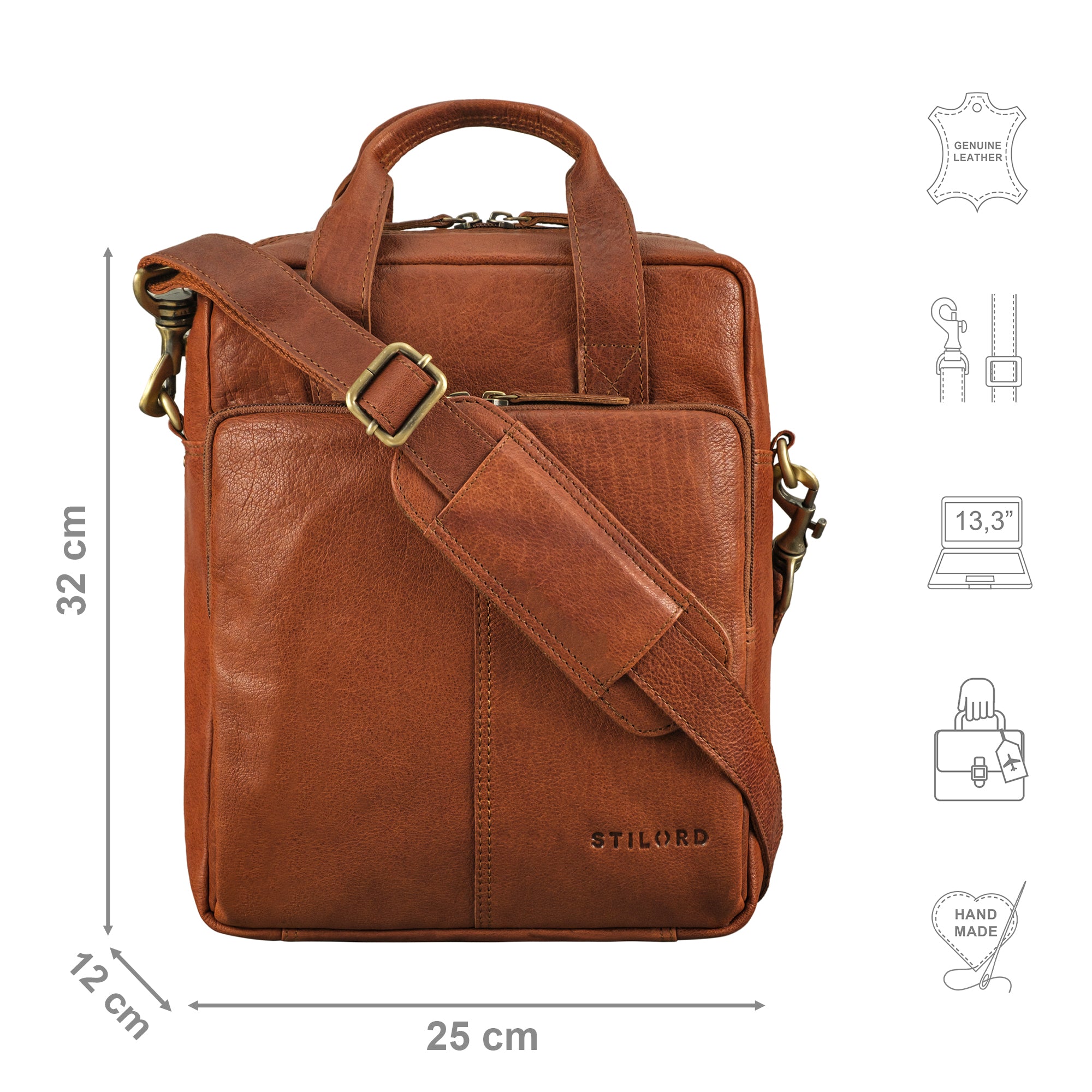 braune Messenger Bag für Herren und Damen aus Leder