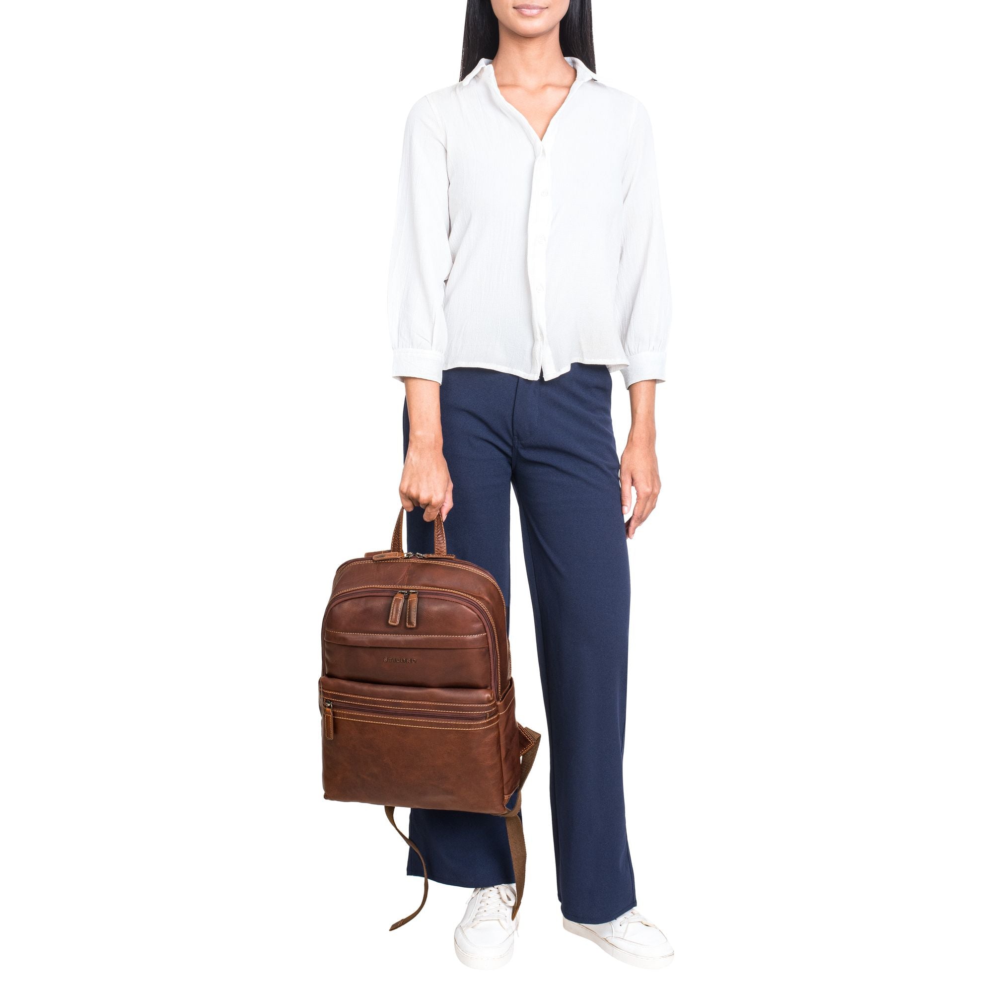 Lederruckack Cognac Braun Damen für 15.6 Zoll
