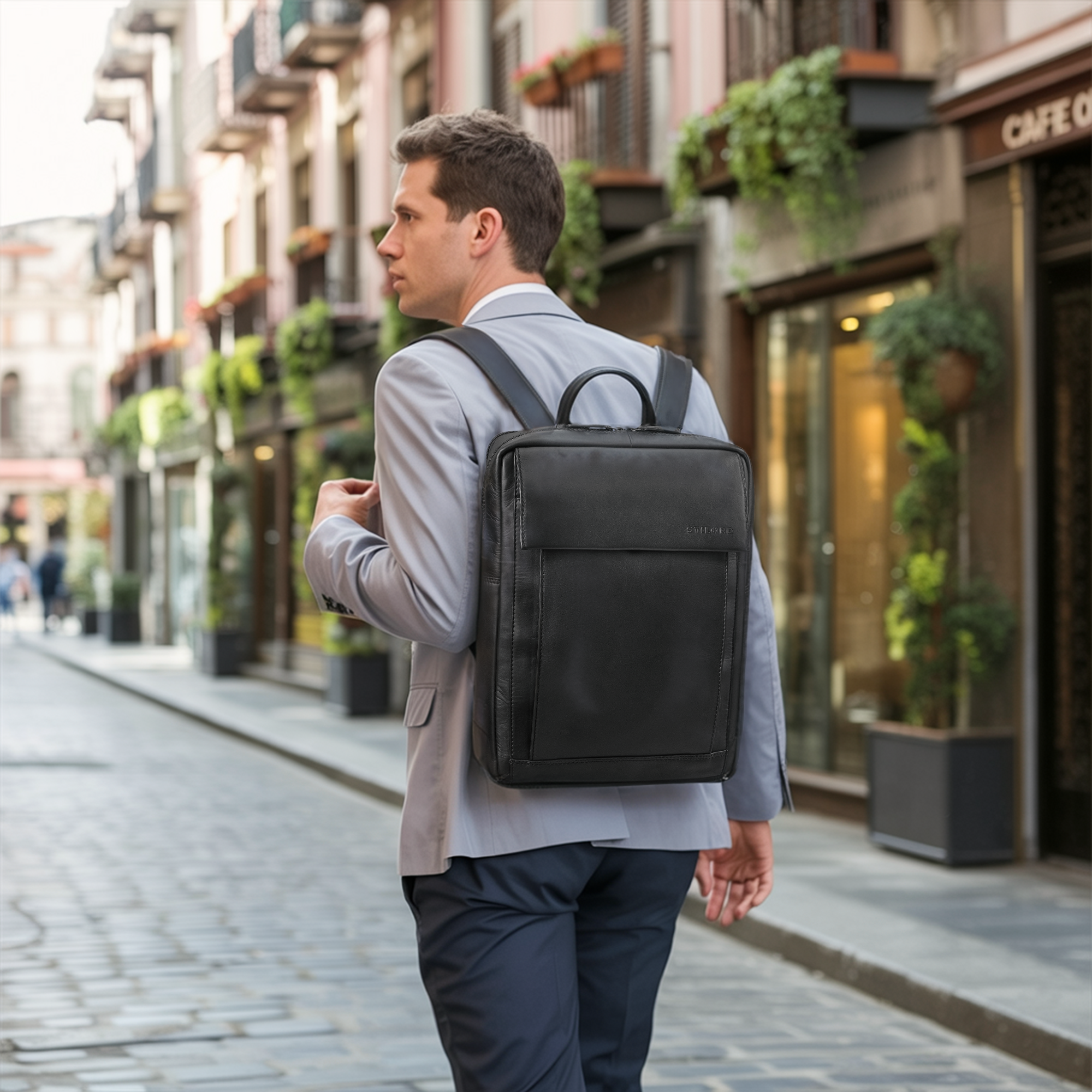 damen leder rucksack business herren groß schwarz