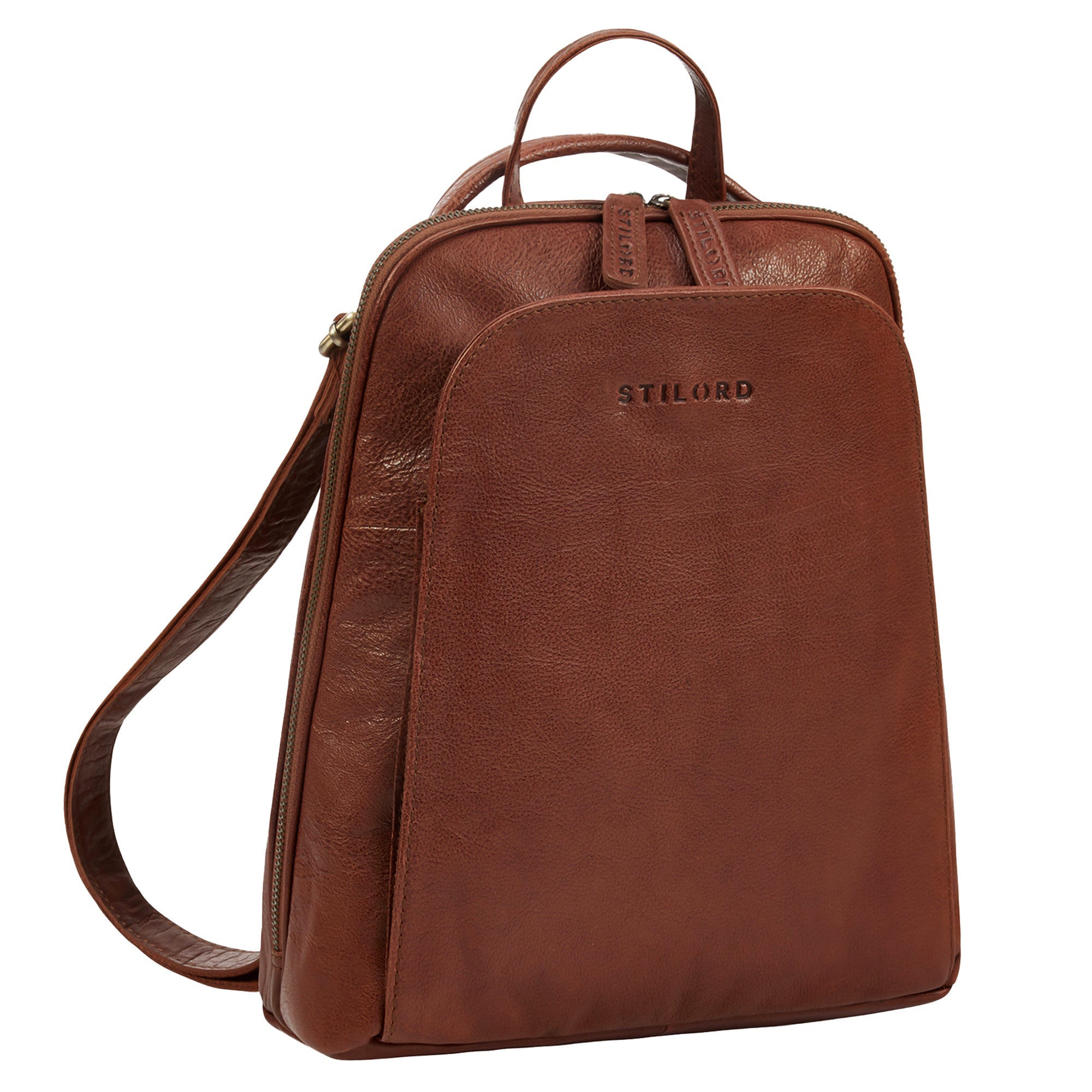 2-in-1 kleine Rucksack-Tasche Echtleder mit vielen Fächern für 10,9 Zoll Tablet Maraska Braun 