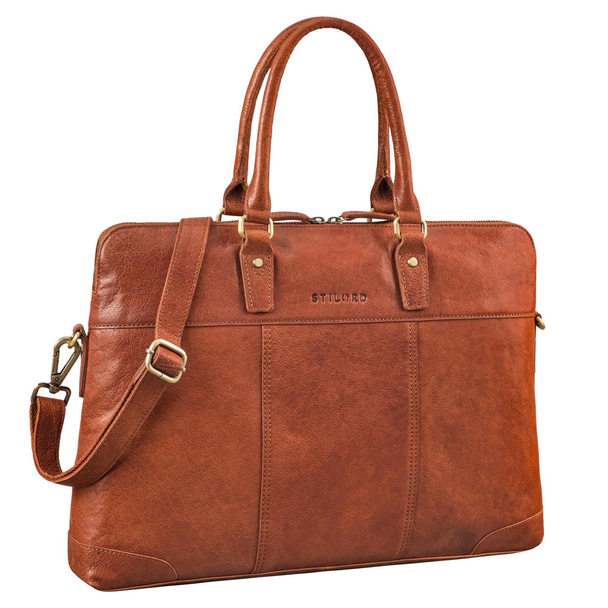 Leder Damen Laptoptasche 15.6 zoll groß cognac