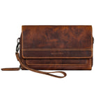 Leder Geldbörse mit Handyfach Damen Groß echt Leder 7 Zoll RFID Schutz  in braun 