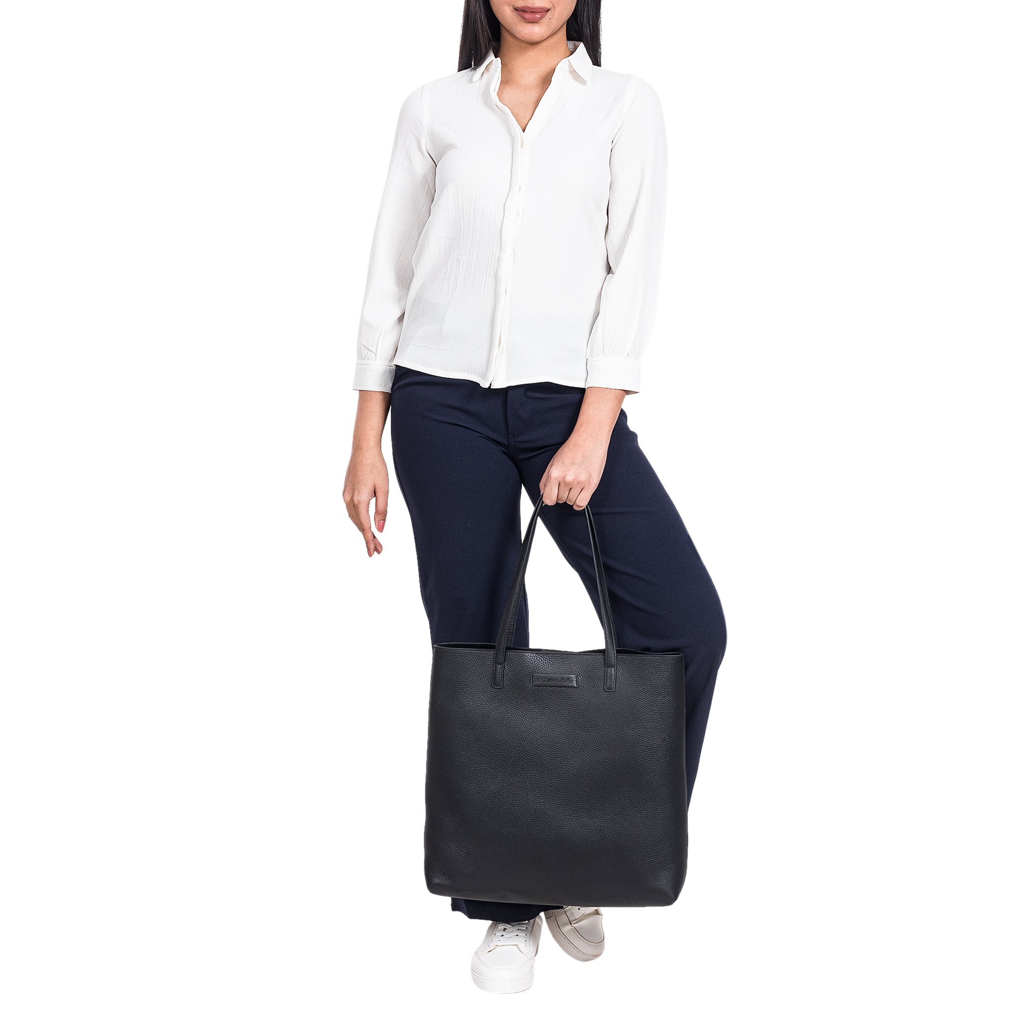 Mittelgroße Handtasche Damen schwarz Leder